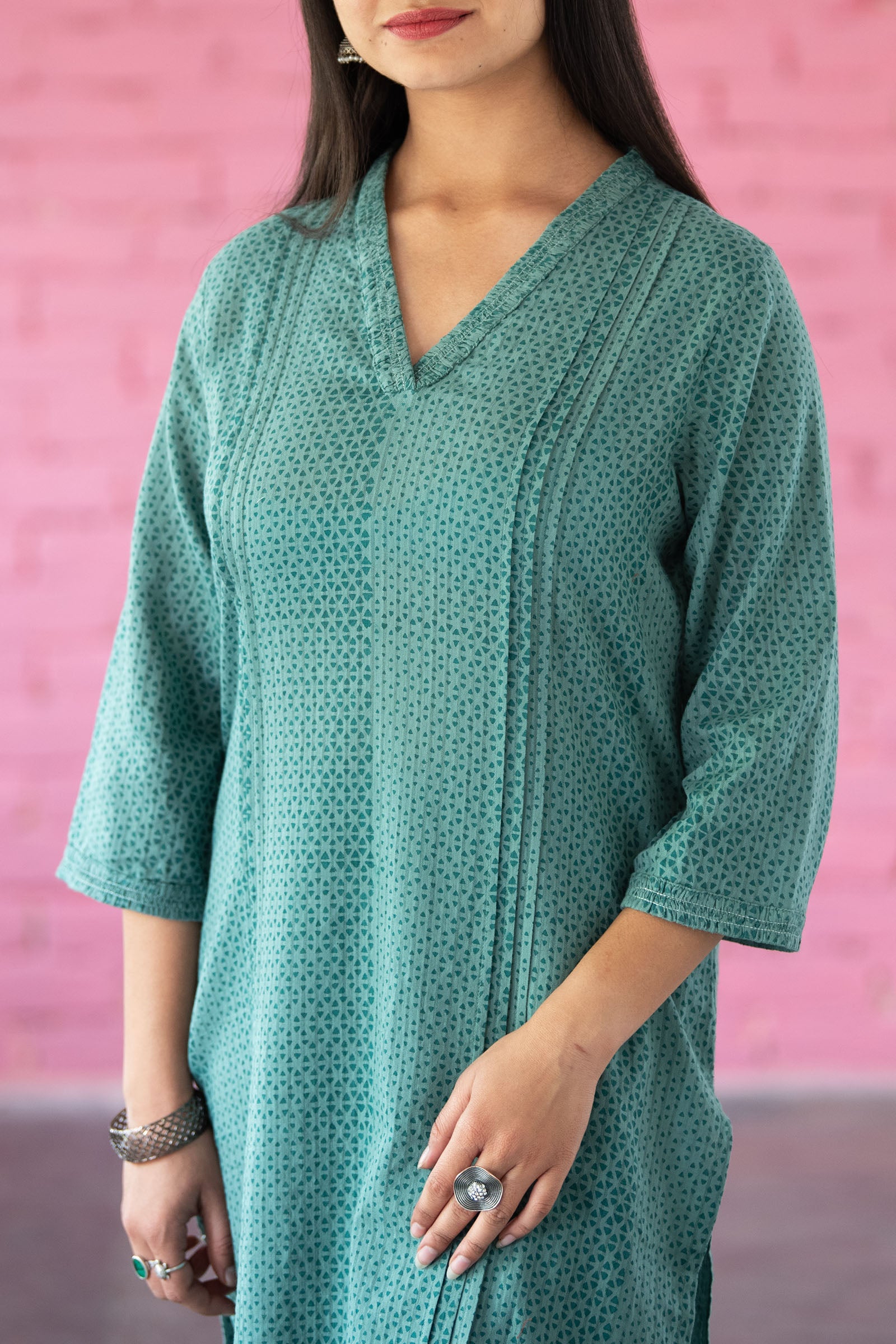 V Neck Turquoise Kurta