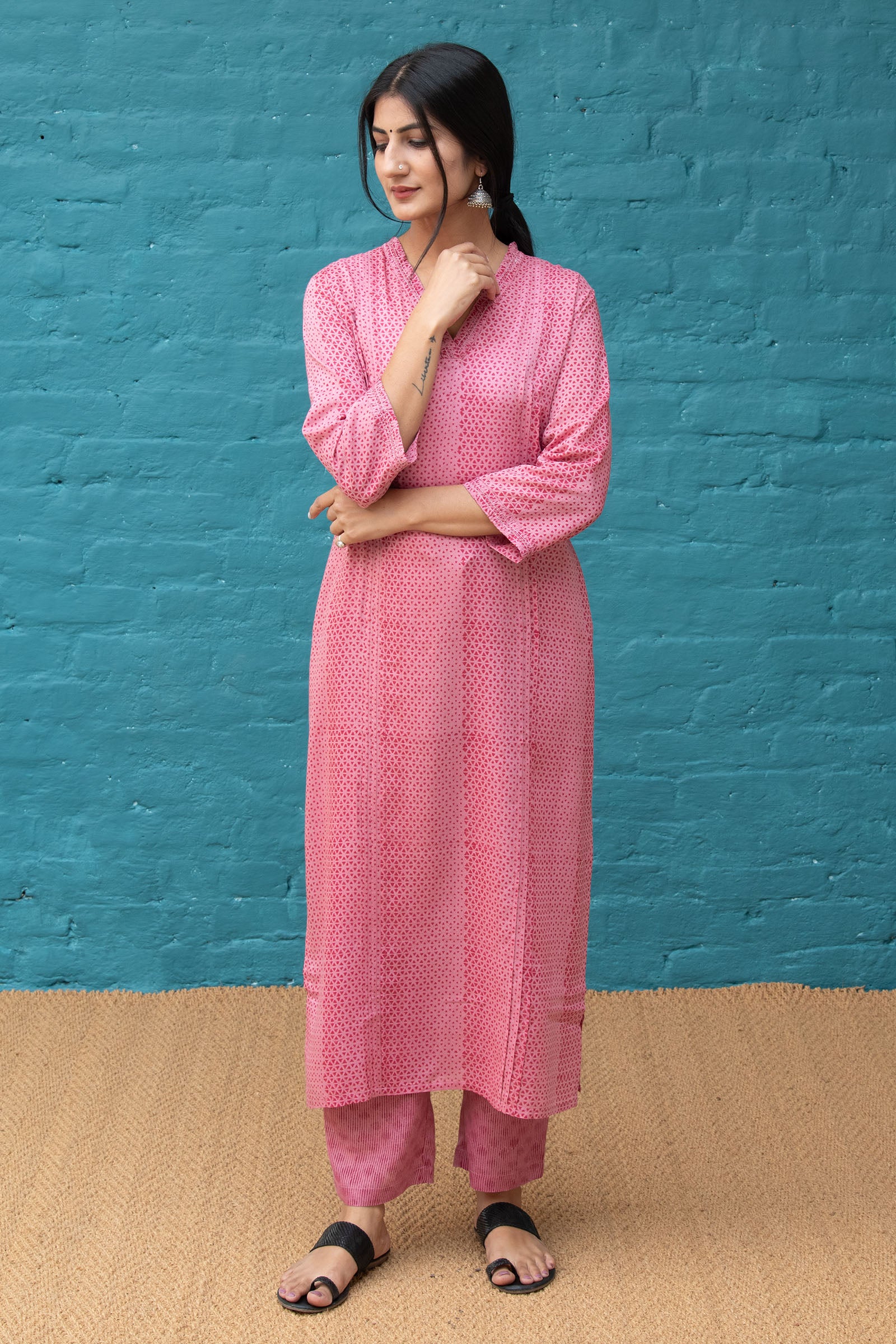 V Neck Pink Kurta