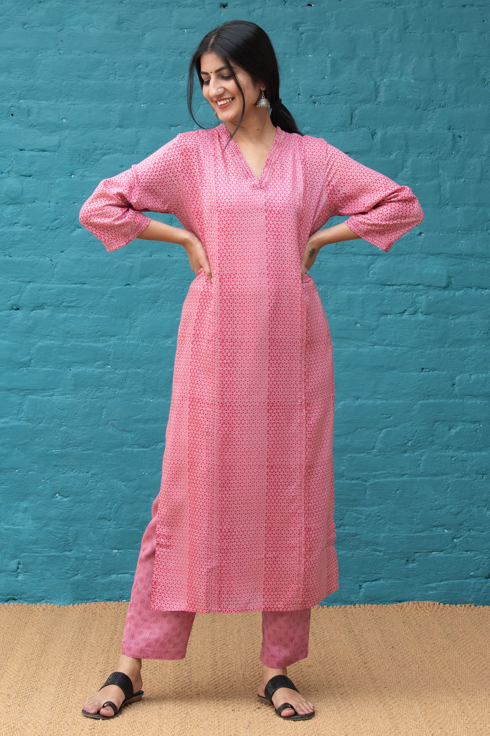 V Neck Pink Kurta