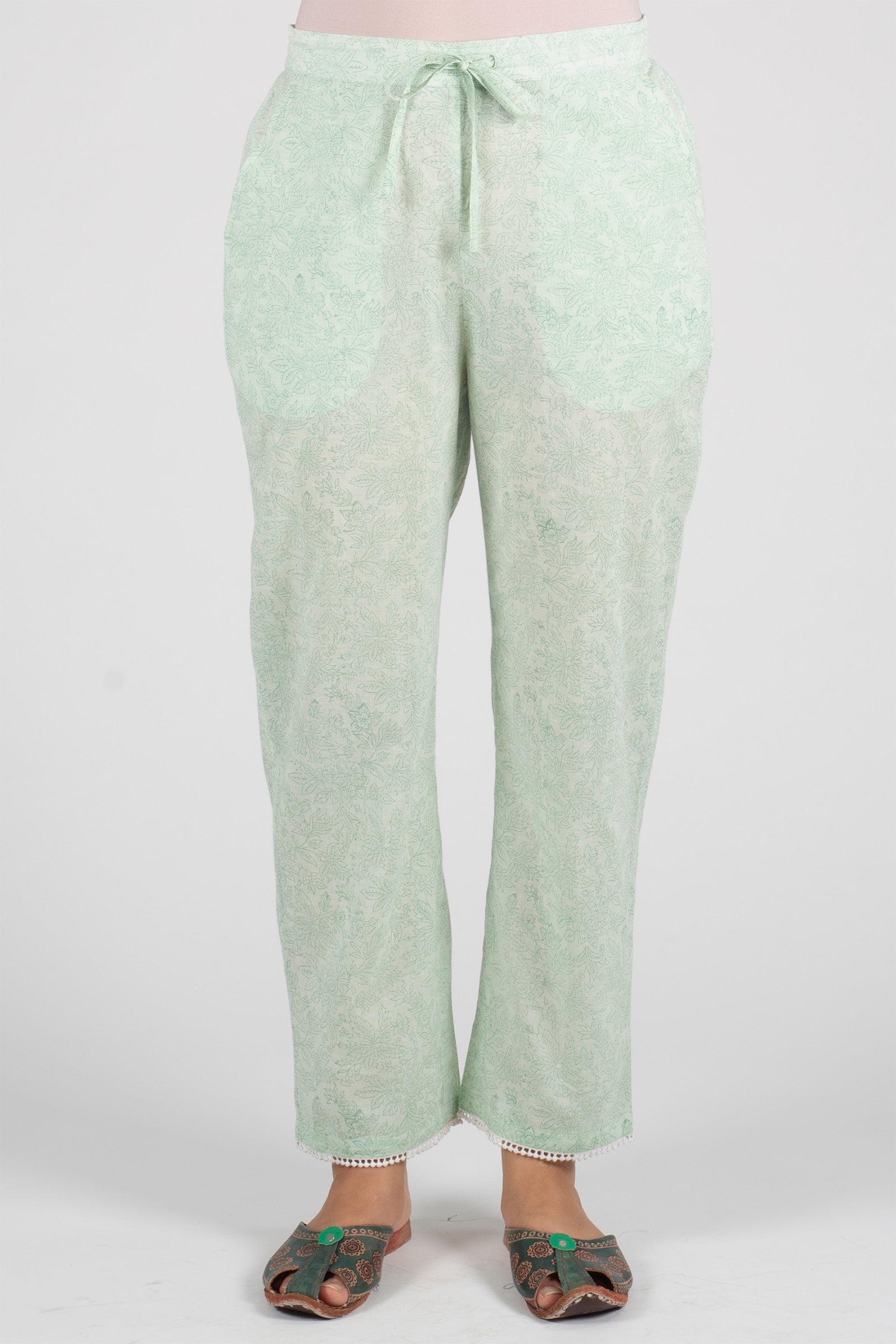 Floral Print Green Straight Pants