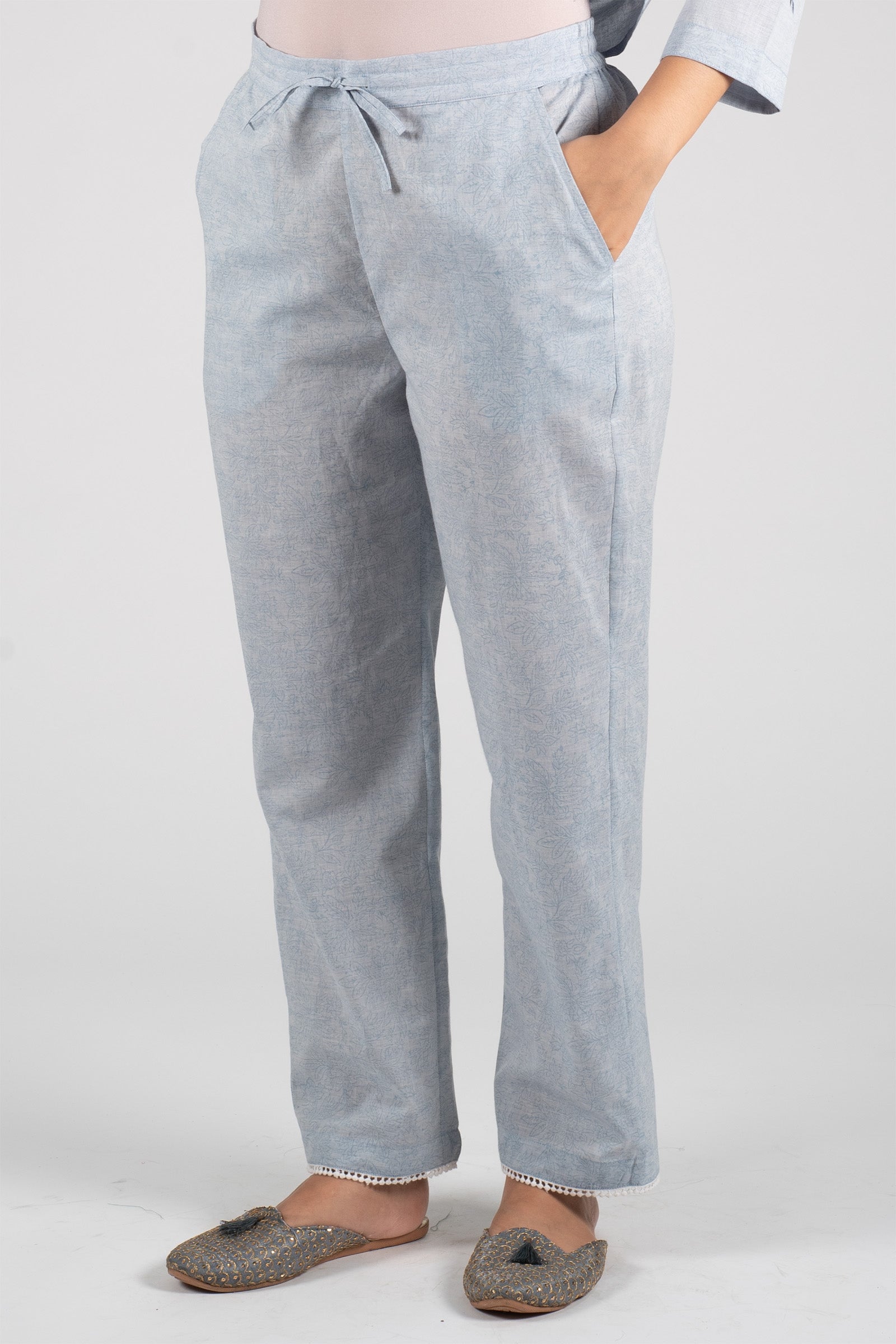 Floral Print Grey Straight Pants
