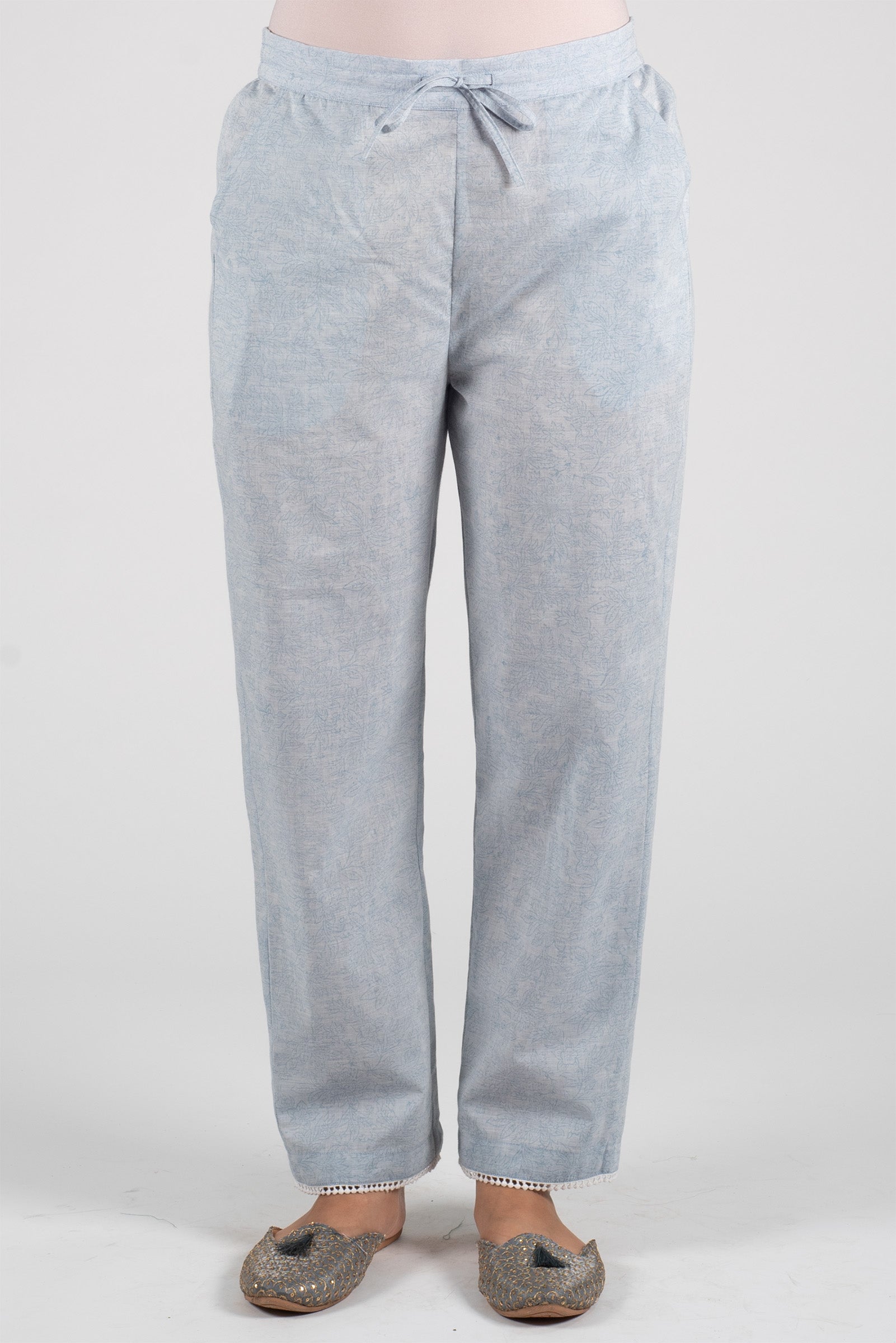 Floral Print Grey Straight Pants