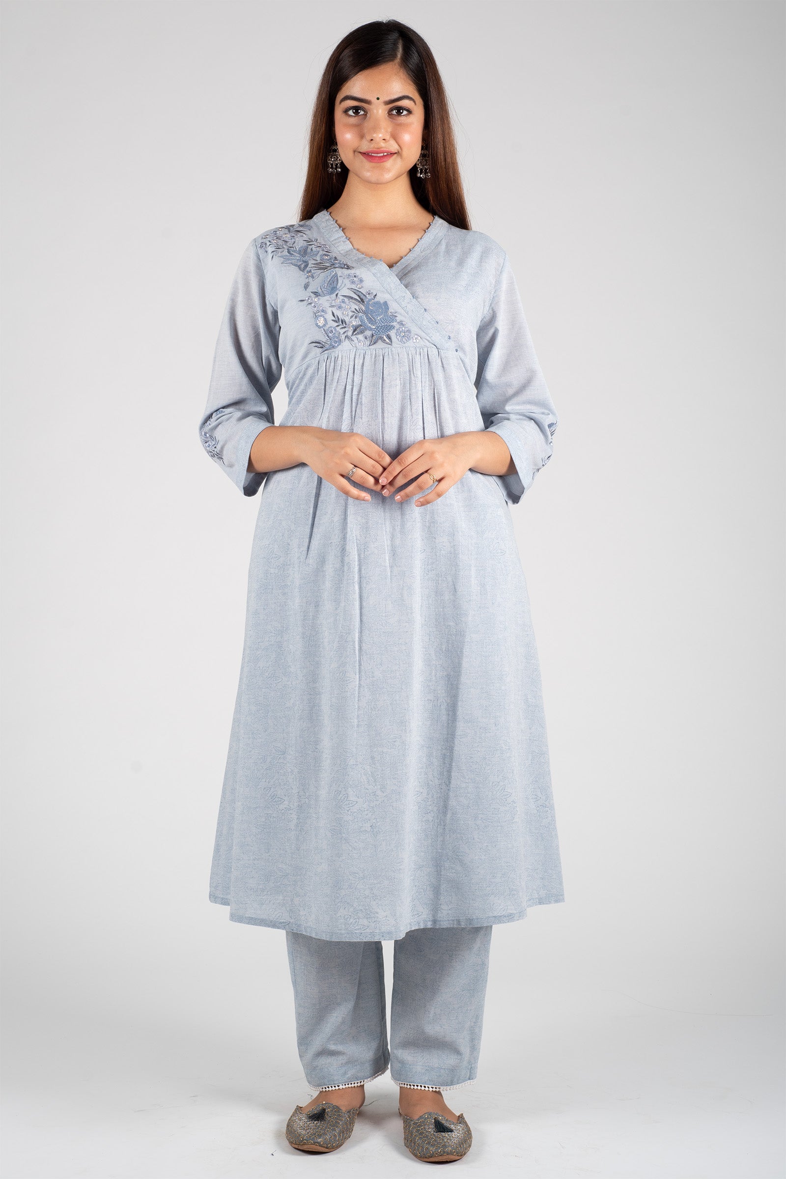 Grey Titli Kasida Kurta