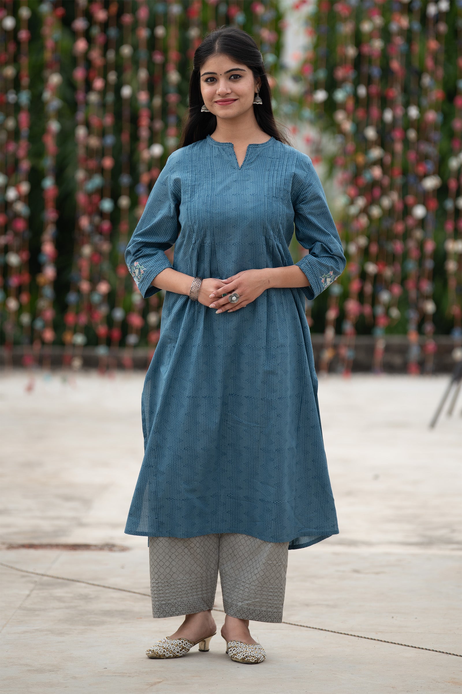 Embroidered Kalidar Blue Kurta