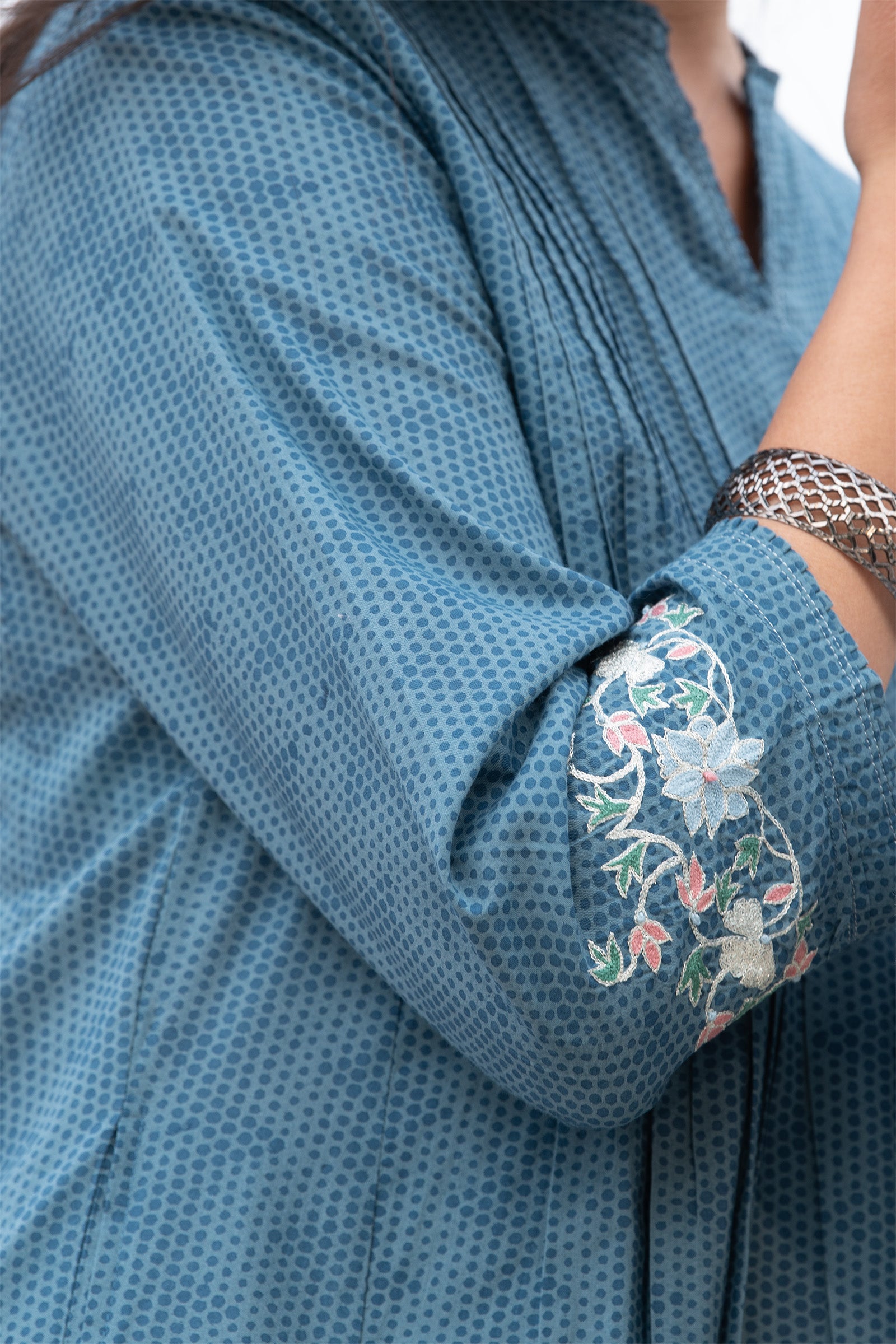 Embroidered Kalidar Blue Kurta