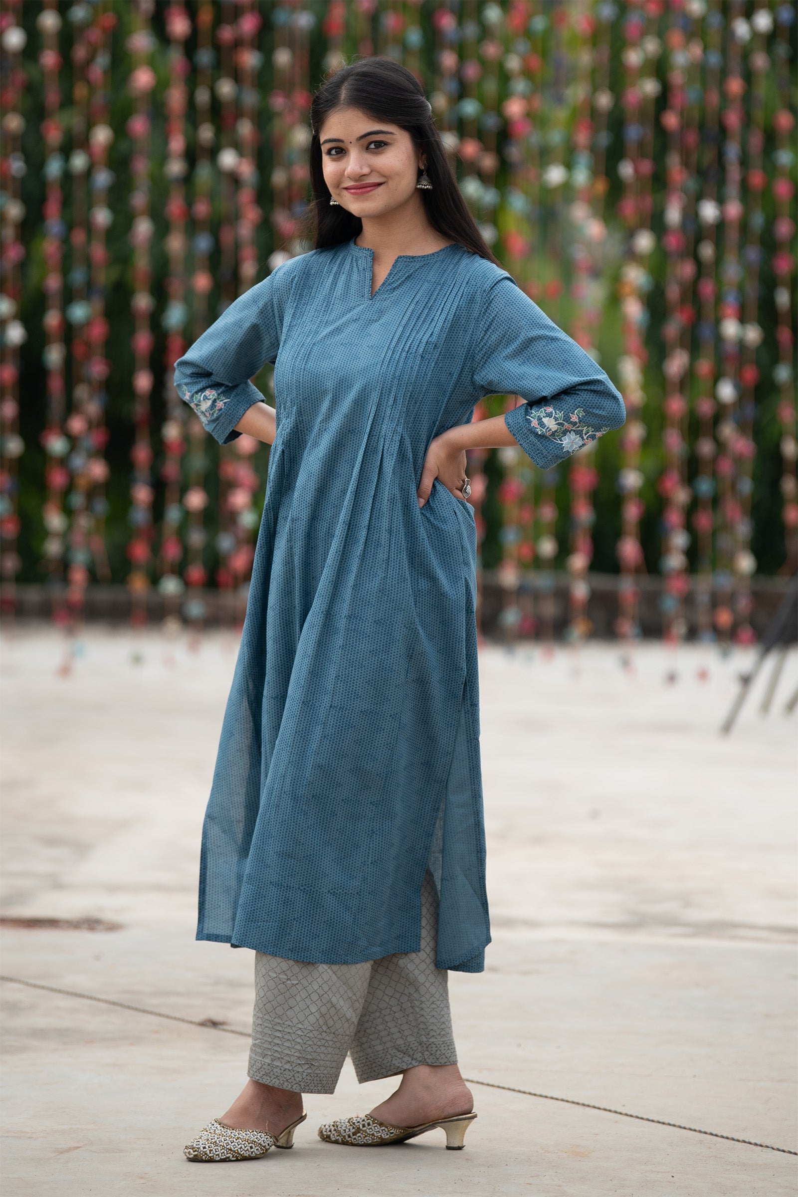 Embroidered Kalidar Blue Kurta - Dhãran