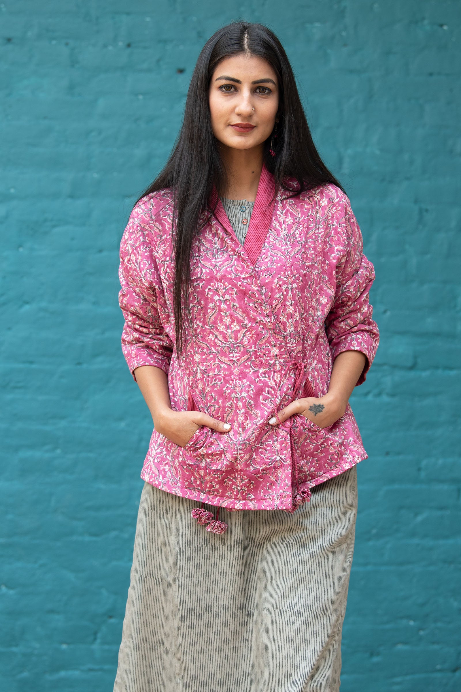 Overlap Quilted Pink Jacket