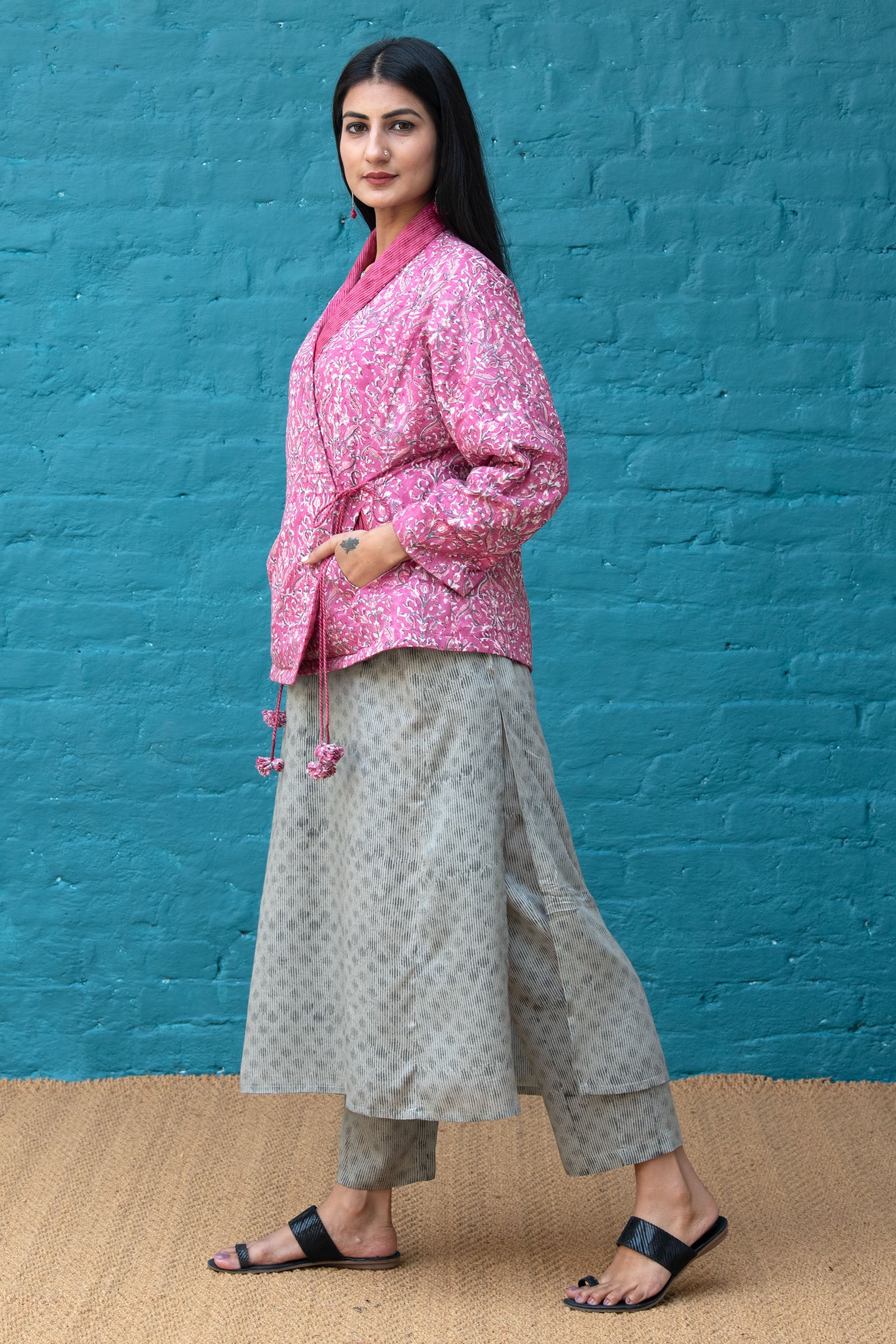 Overlap Quilted Pink Jacket