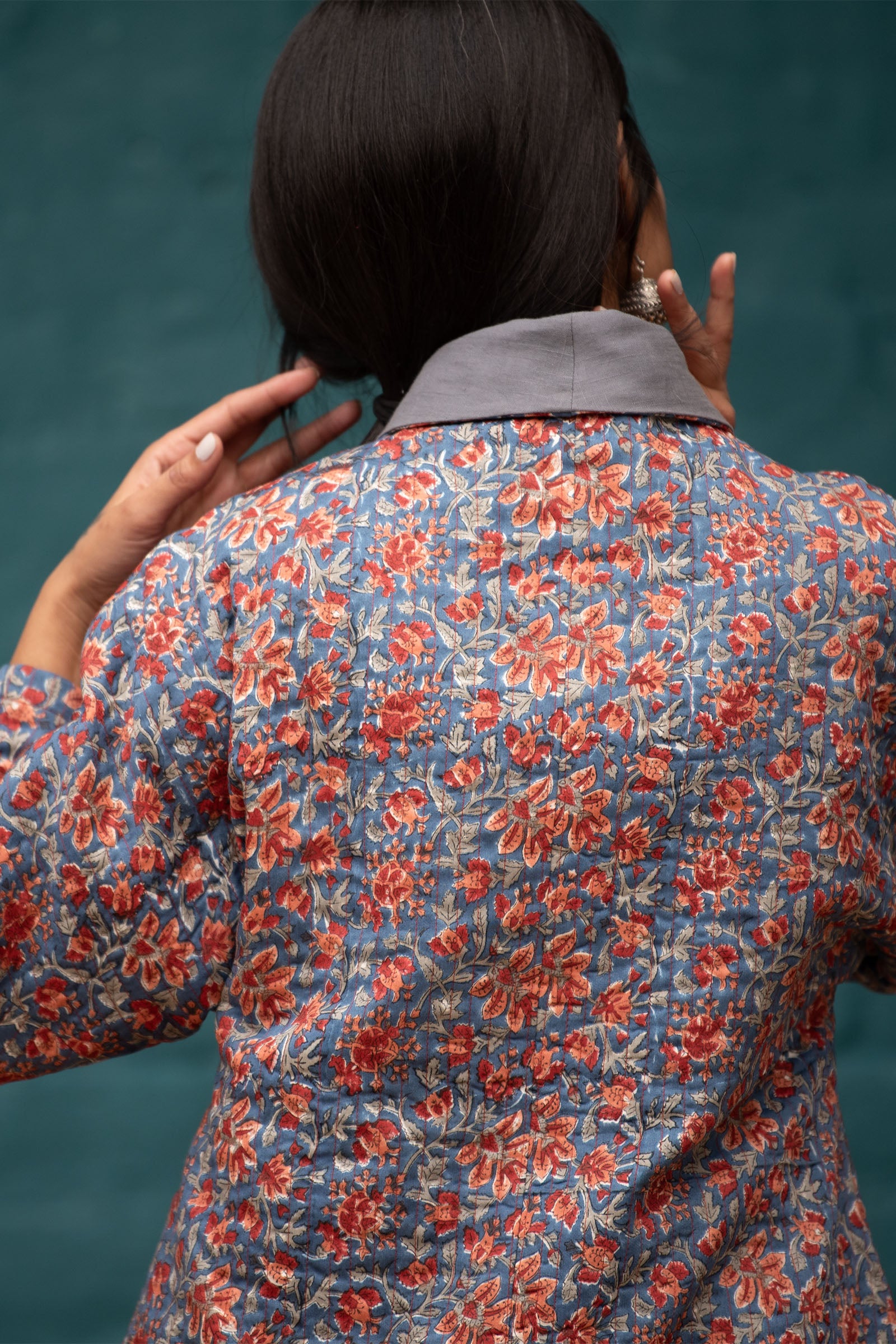 Overlap Quilted Blue Jacket
