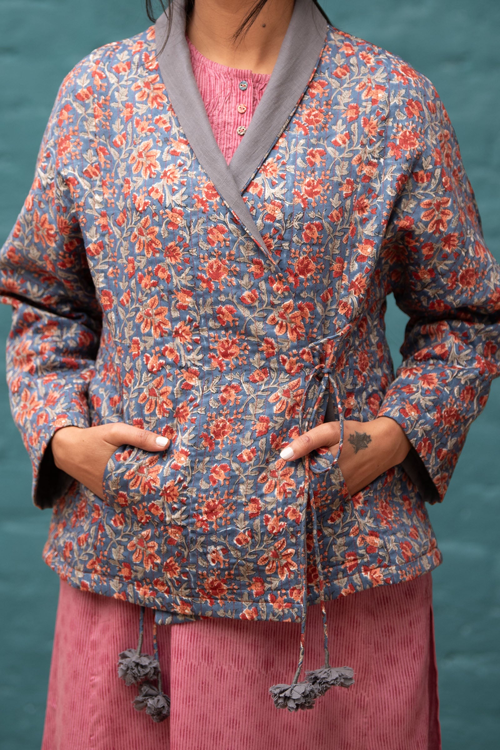 Overlap Quilted Blue Jacket