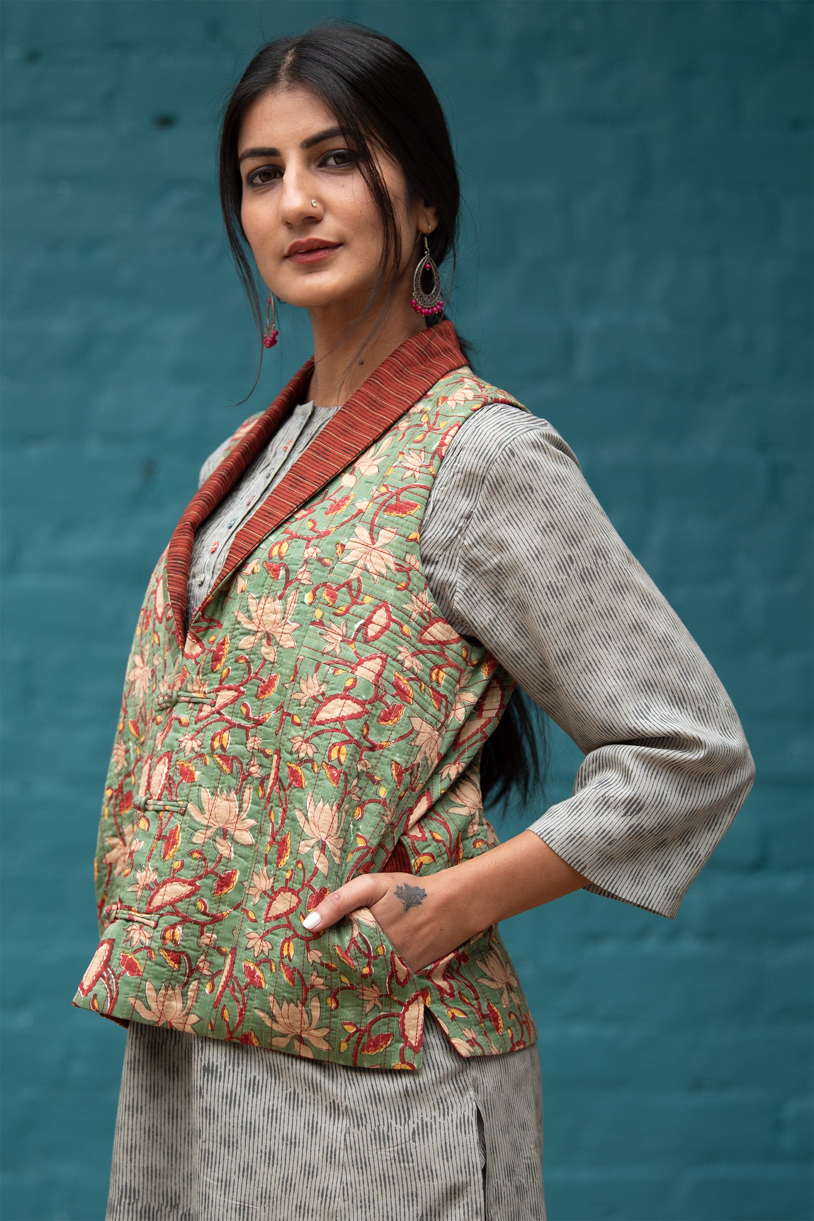 SL Side Yoke Quilted Green Jacket