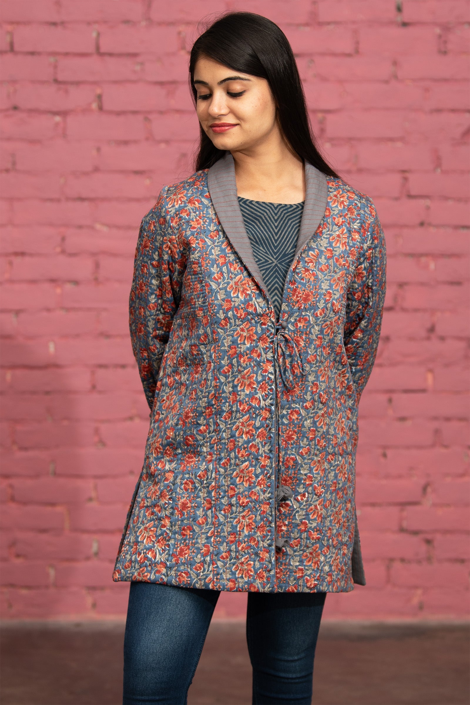 Side Yoke Quilted Blue Jacket