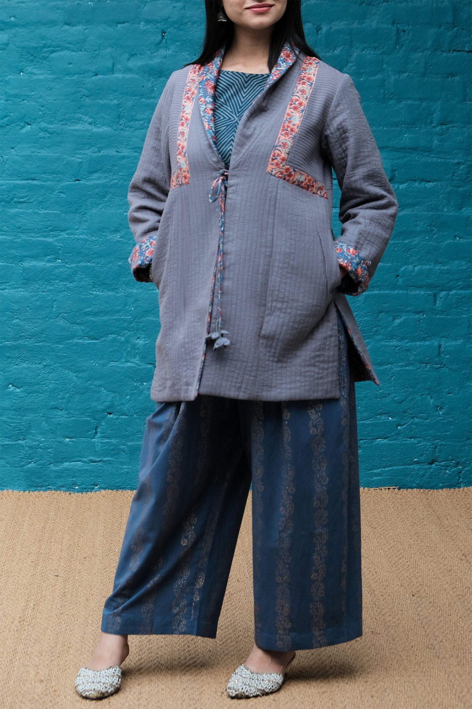 Side Yoke Quilted Blue Jacket