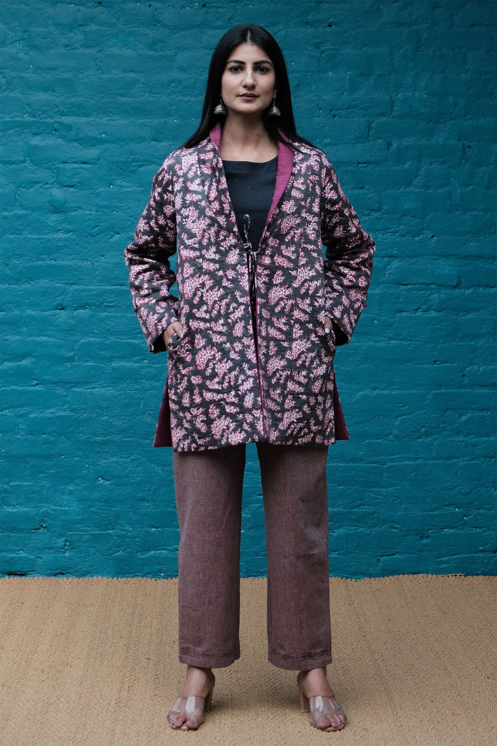Side Yoke Quilted Charcoal Jacket