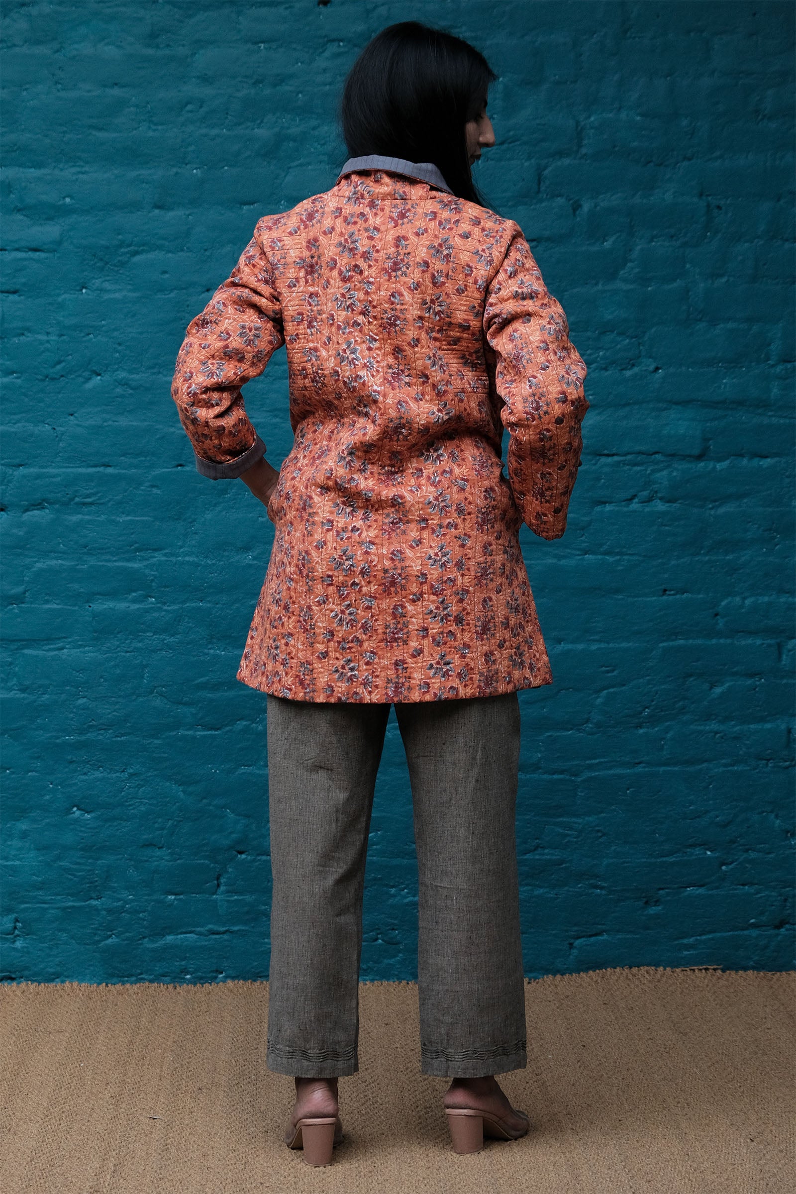 Side Yoke Quilted Orange Jacket