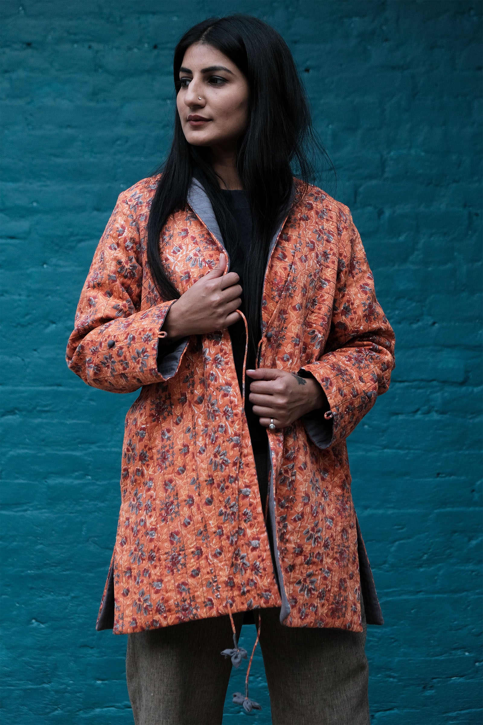 Side Yoke Quilted Orange Jacket