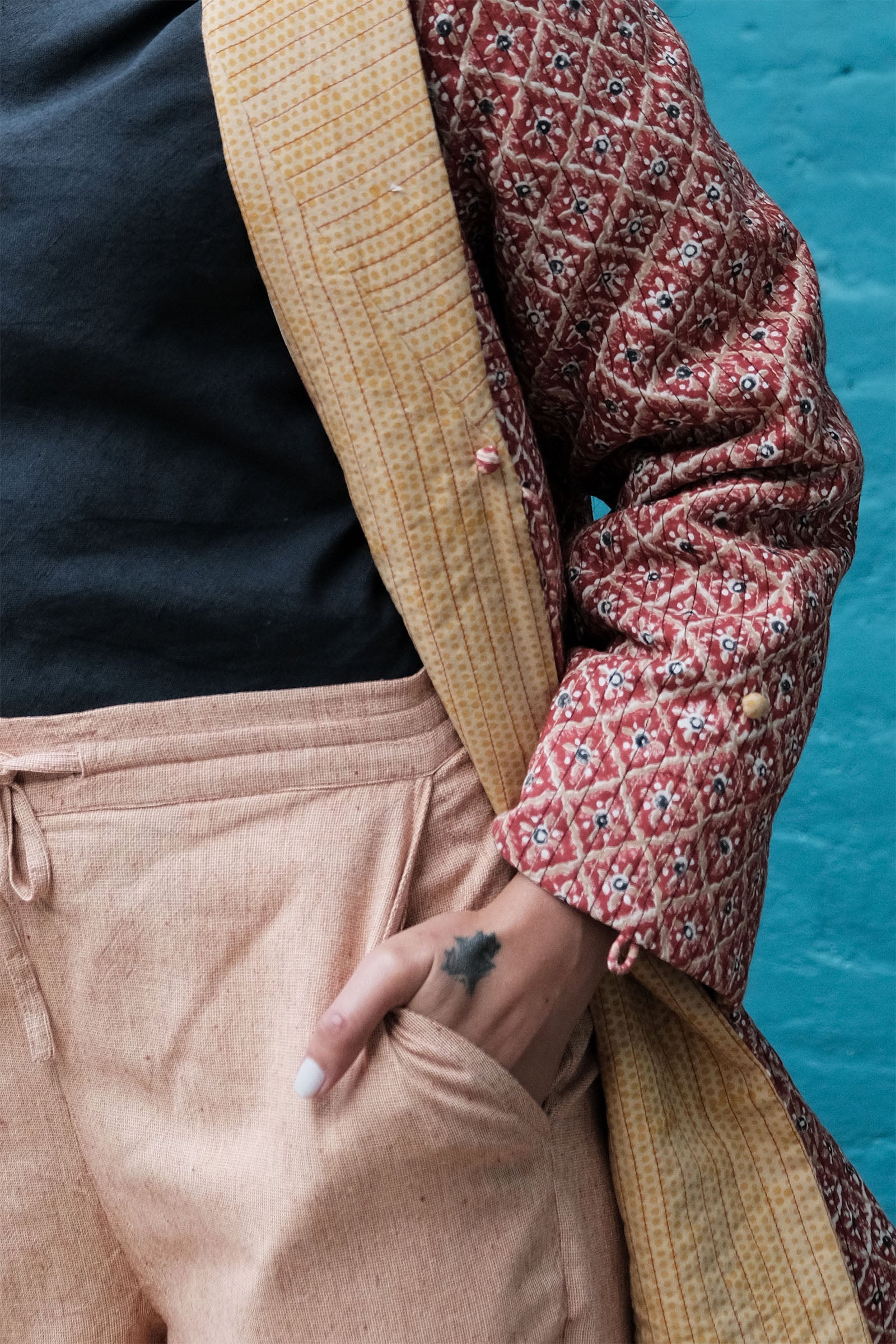 Side Yoke Quilted Red Jacket
