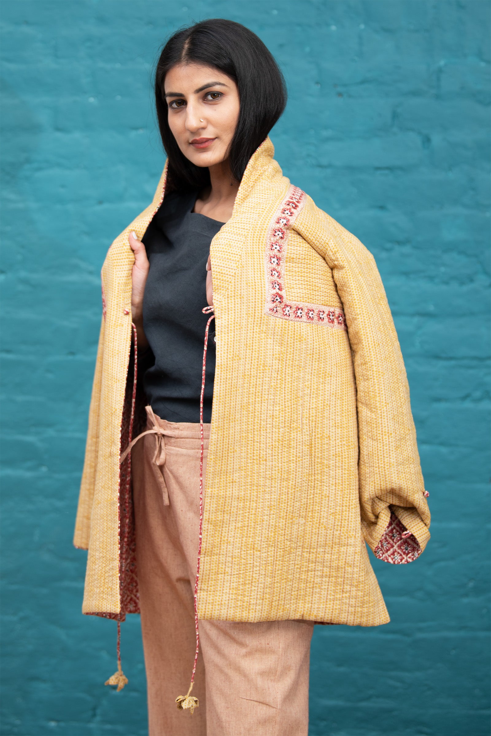 Side Yoke Quilted Red Jacket