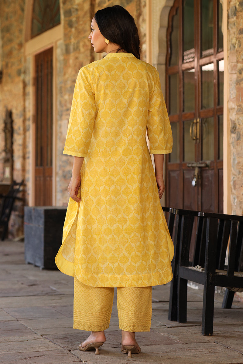 Charchara Print Yellow Pintuck Kurta - Dhãran