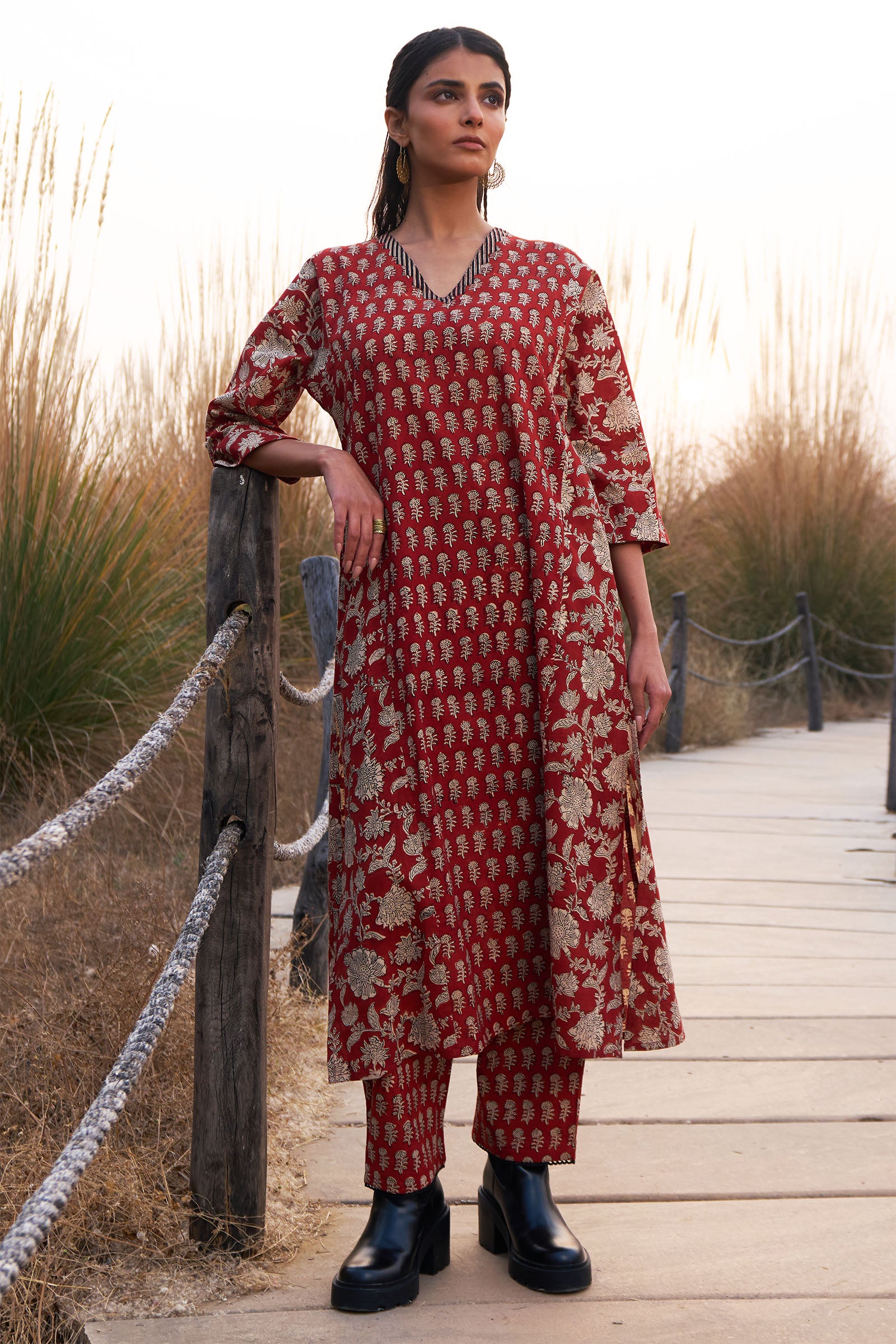 Kabi Co-ord Set- Red - Dhãran