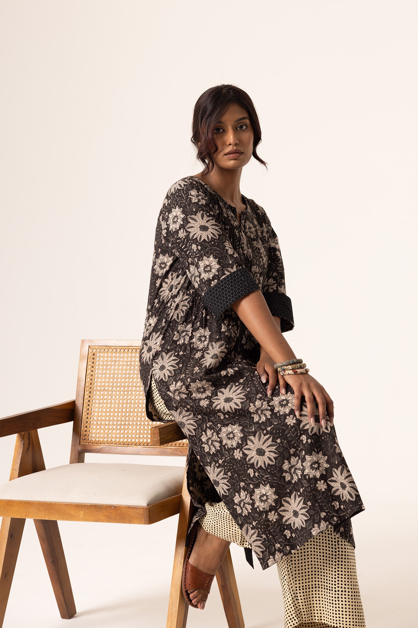 Devi Pleated Black Kurta