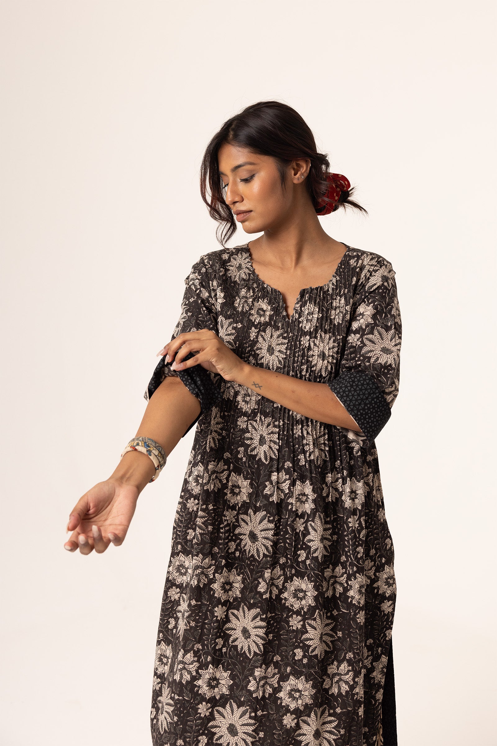 Devi Pleated Black Kurta