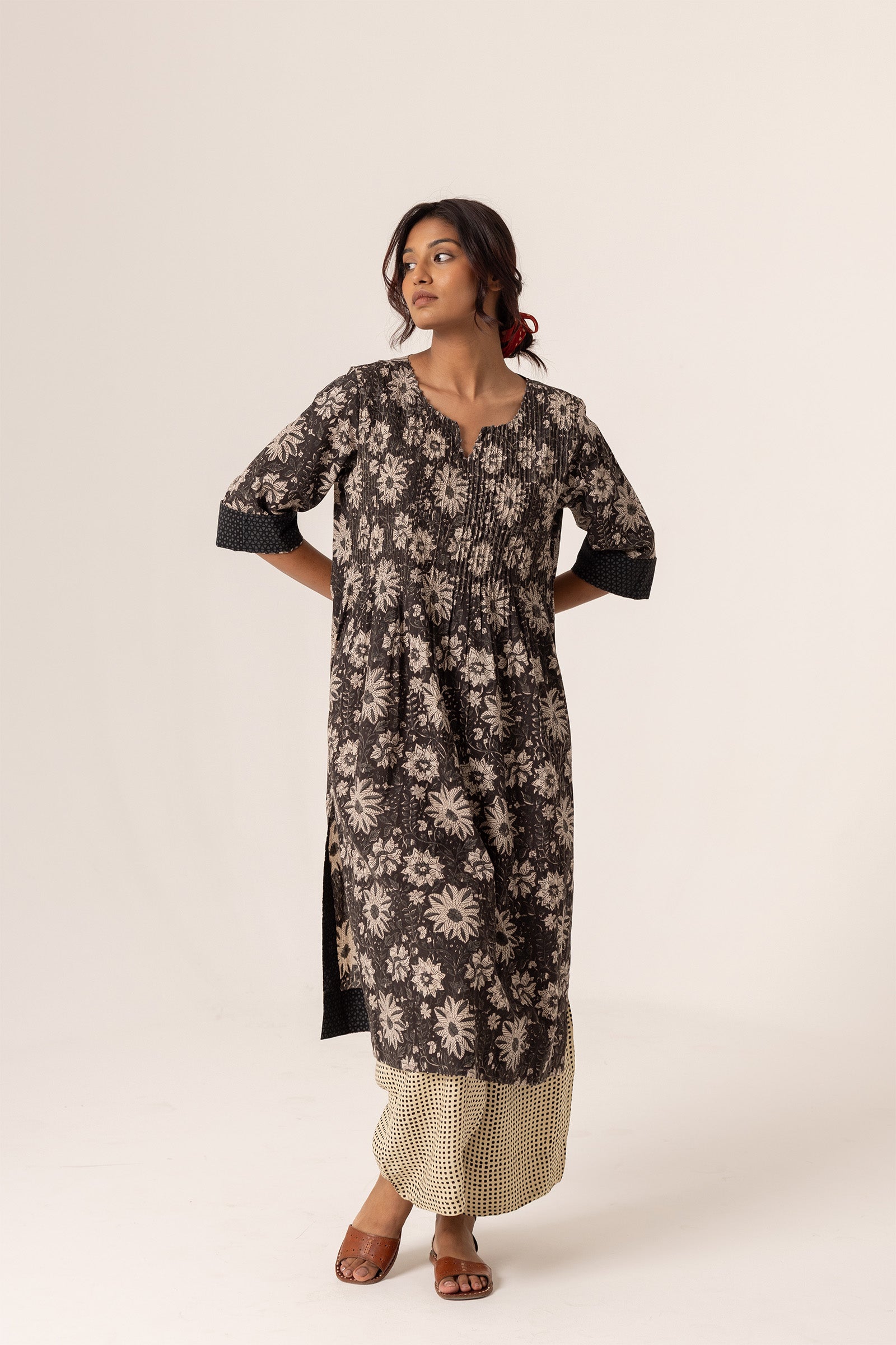 Devi Pleated Black Kurta