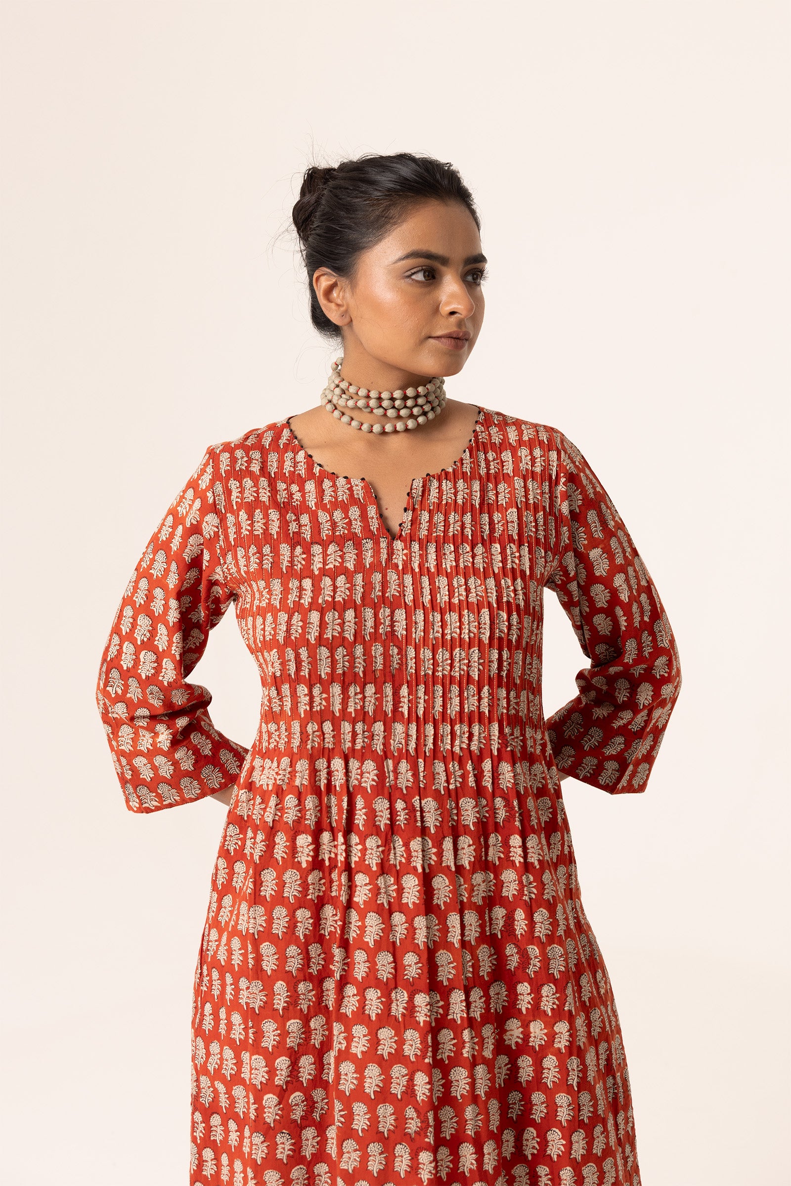 Devi Pleated Red Kurta For Women's