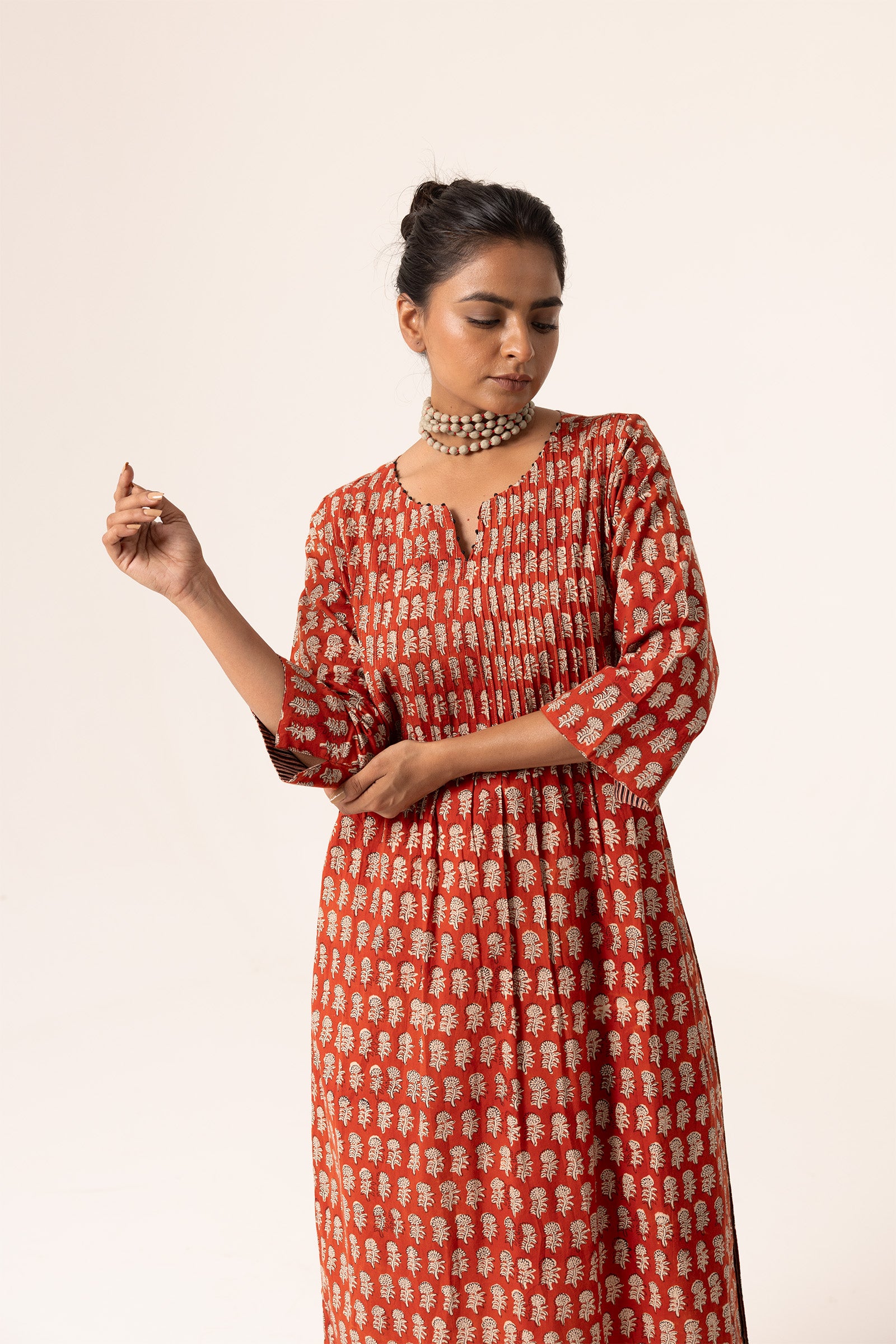 Devi Pleated Red Kurta