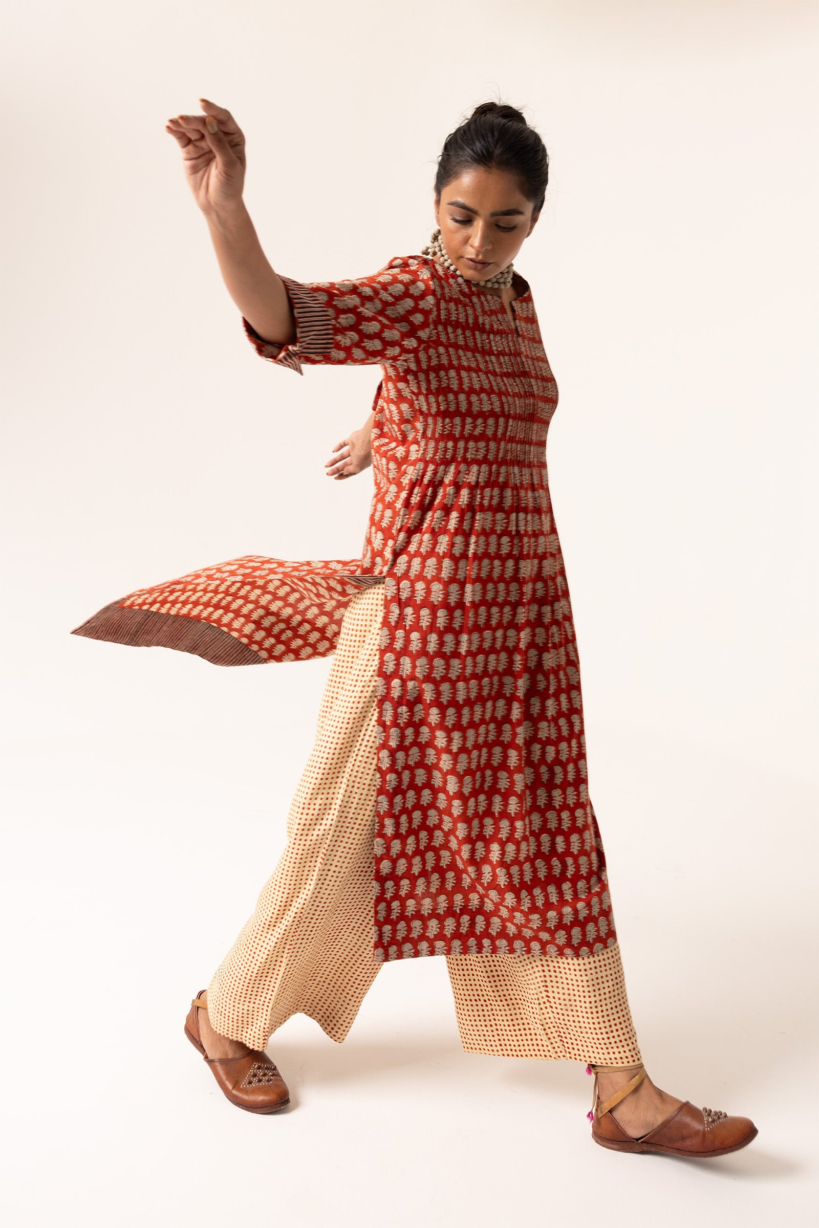 Devi Pleated Red Kurta