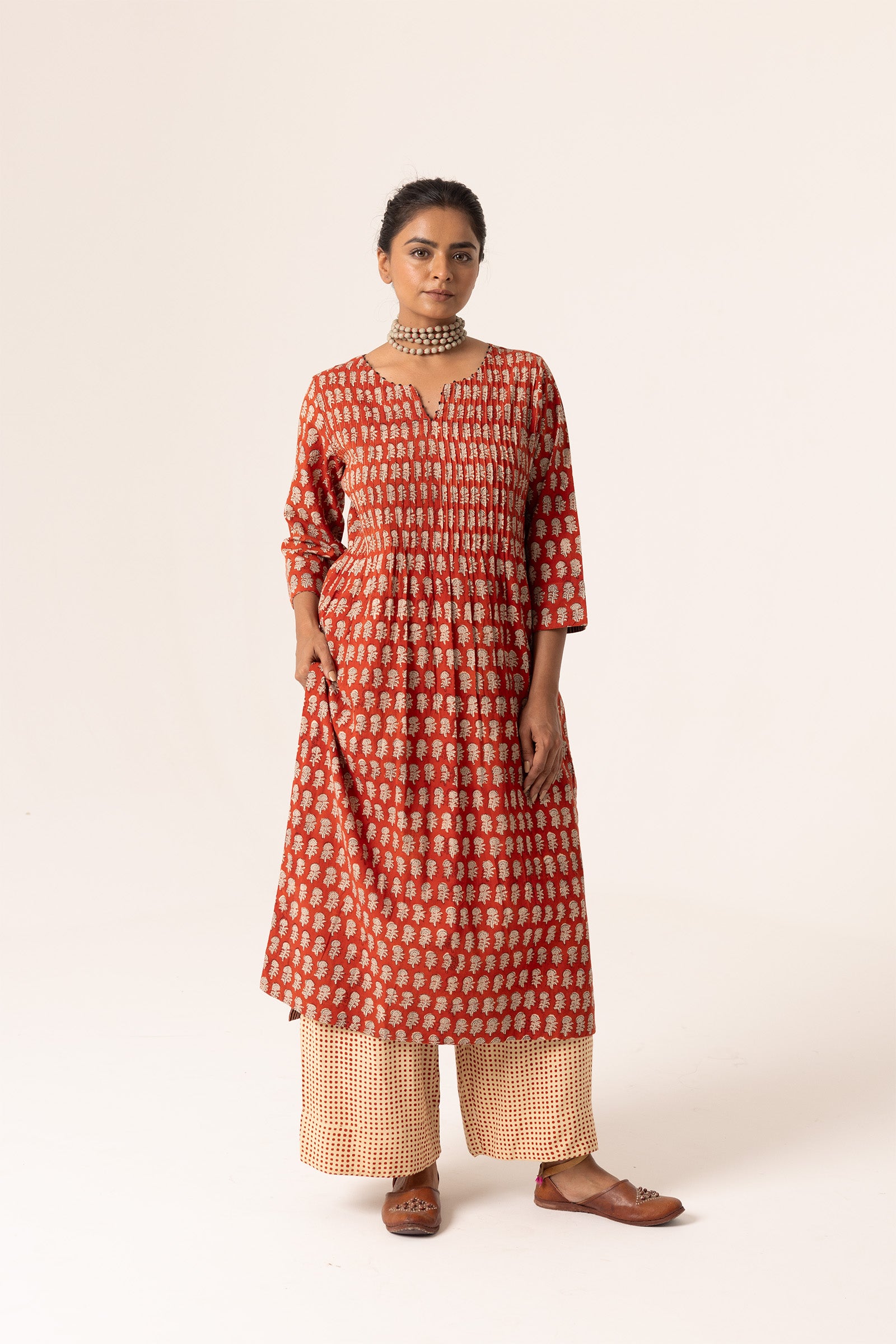 Devi Pleated Red Kurta