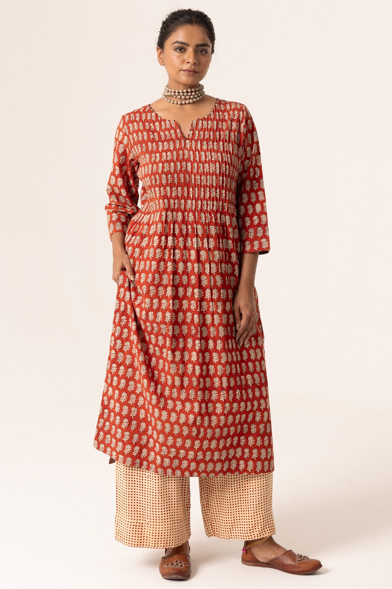 Devi Pleated Red Kurta For Women's