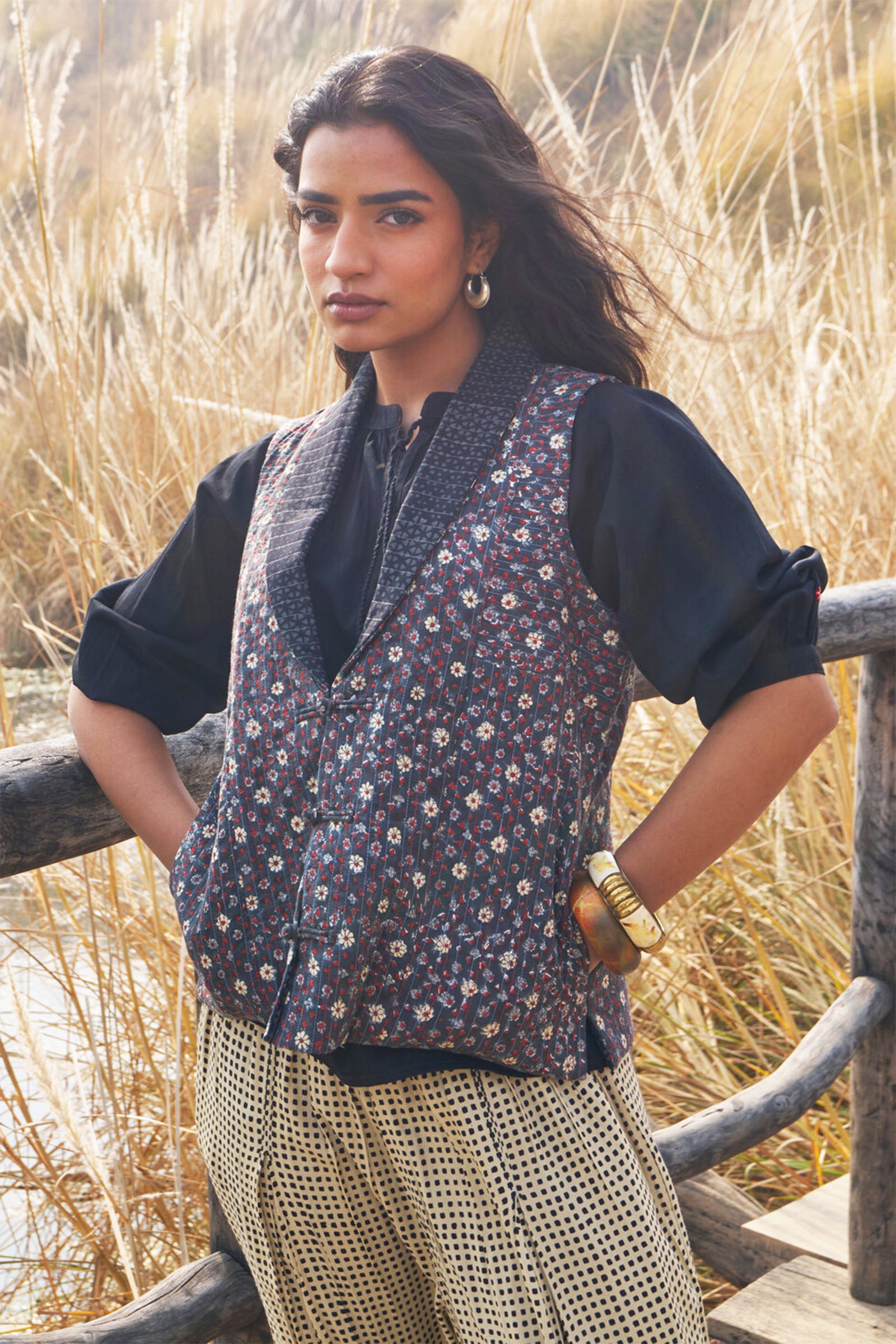 Floral Sleeveless Quilted Jacket