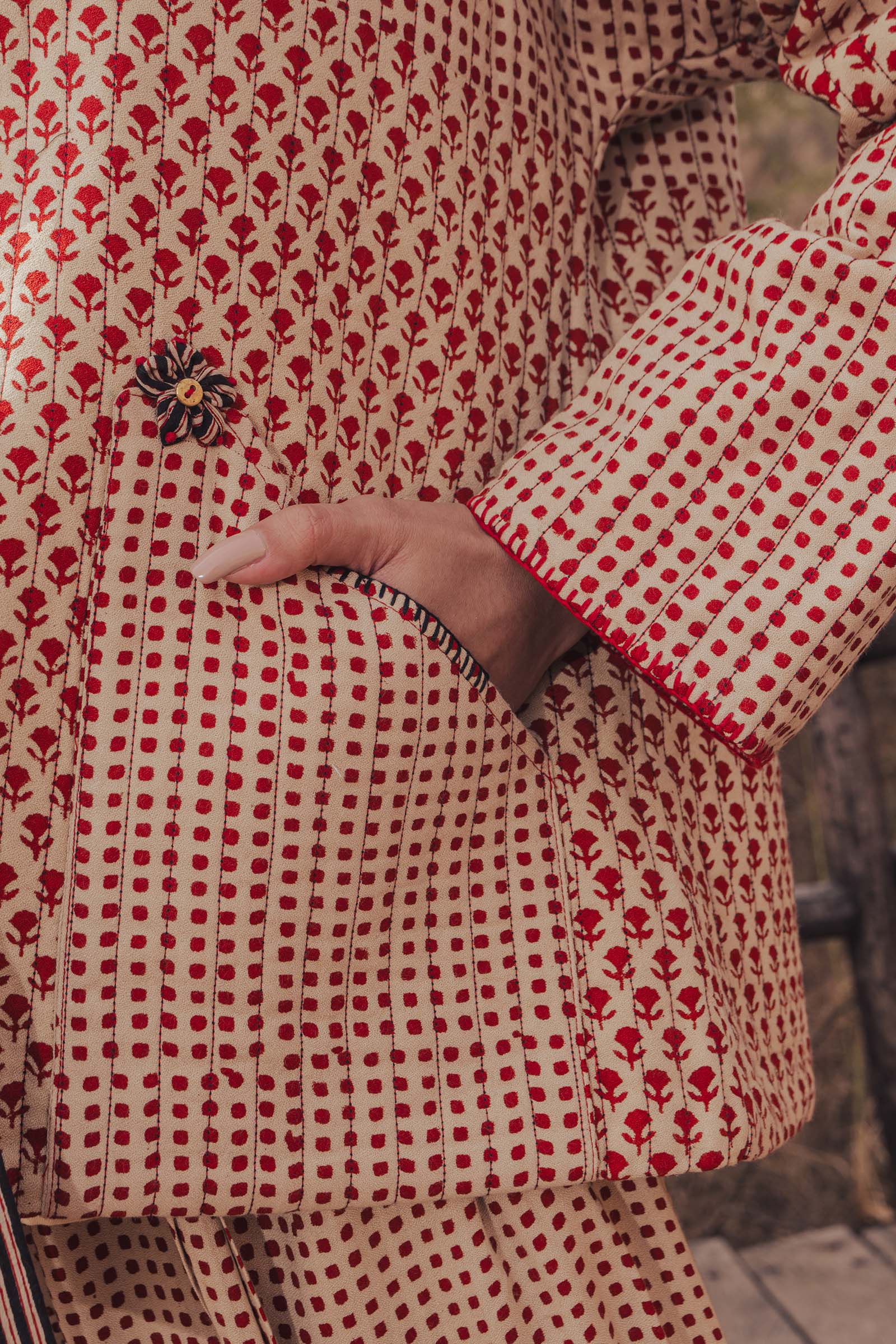 Mosaic Red Quilted Jacket - Dhãran