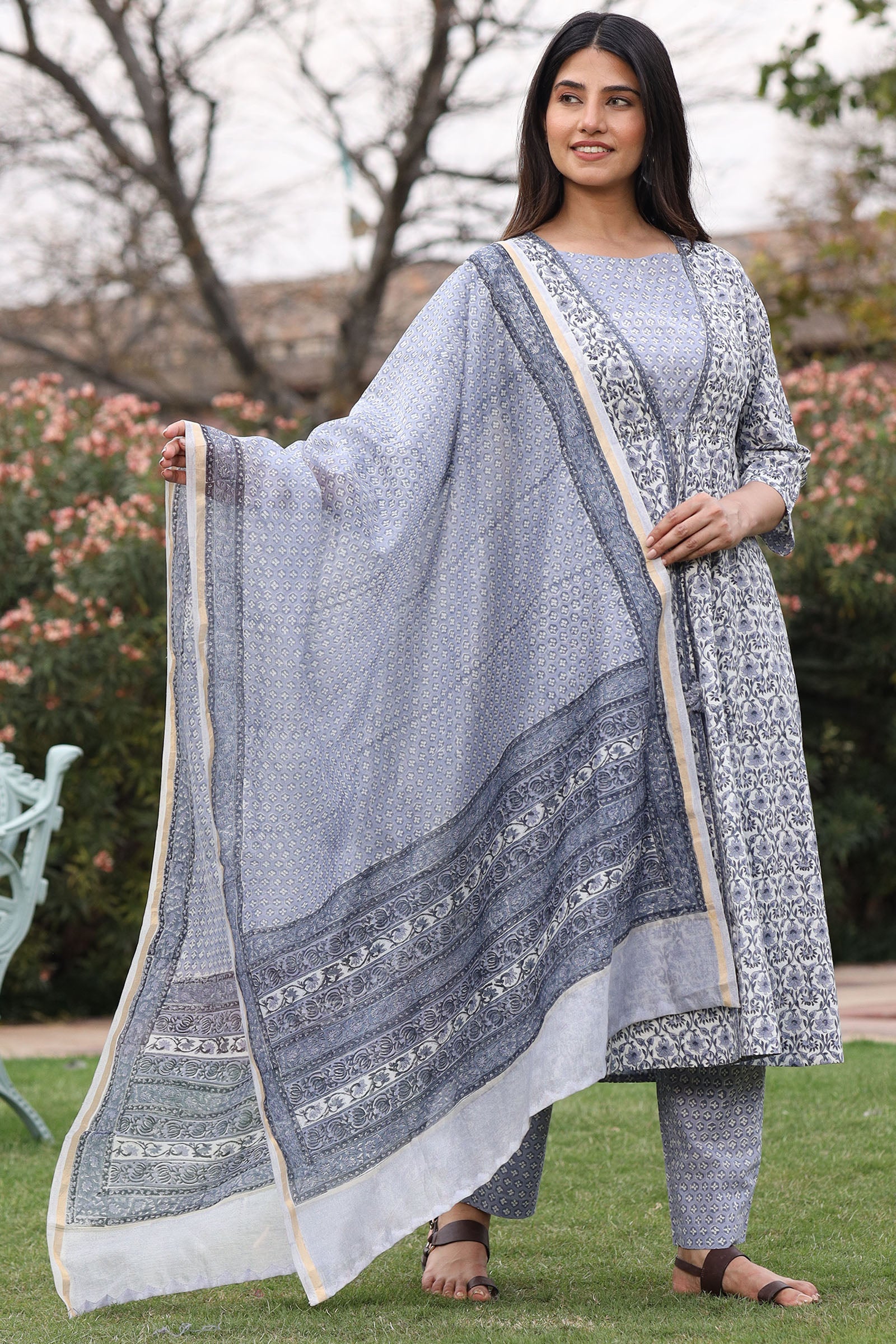 Chanderi Grey Dupatta