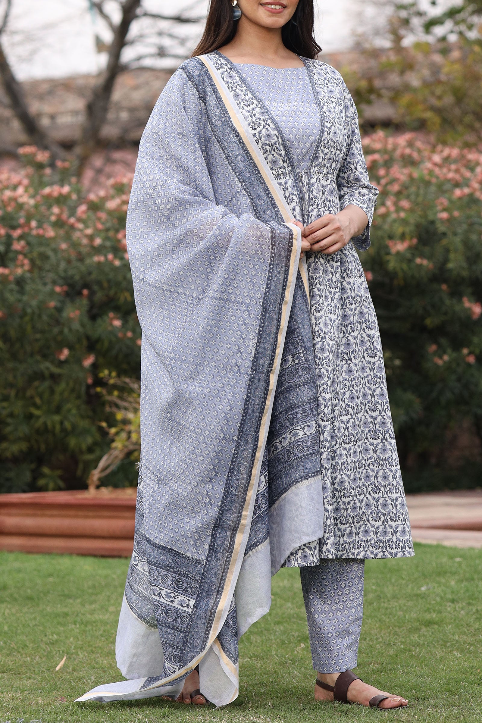Chanderi Grey Dupatta
