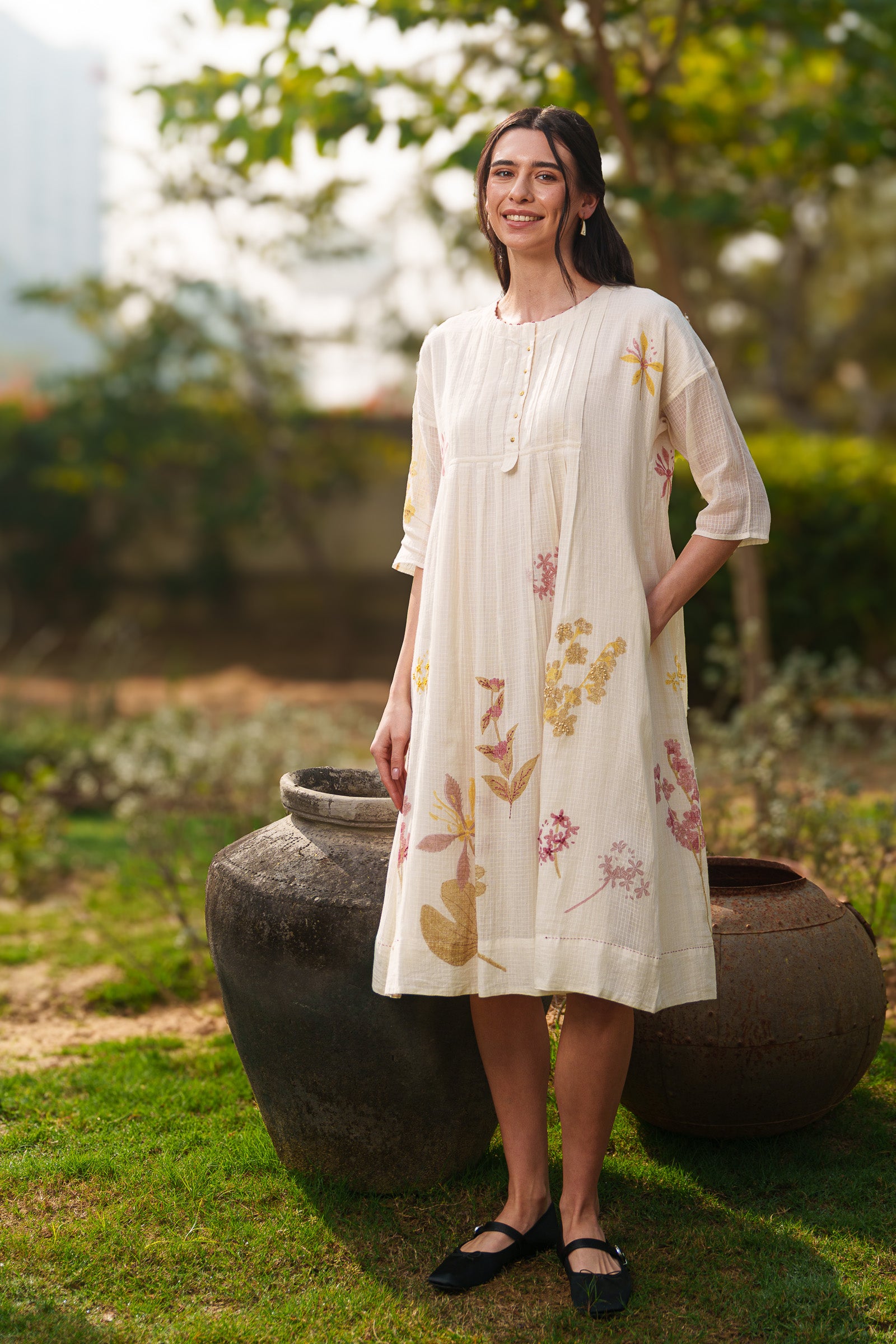 Hana Dress Botanical Print Dharan Bouquet of Love Daywear Placement Print