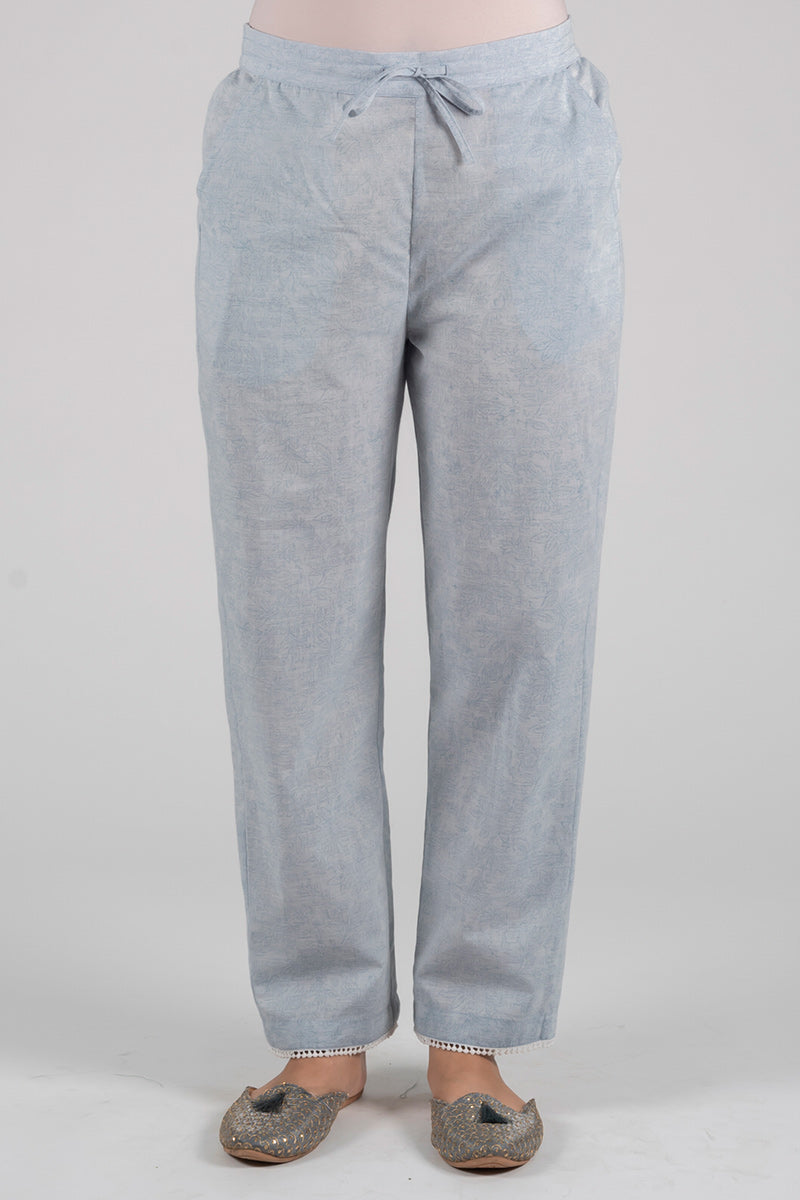 Grey Floral Print Straight Pants - Dhãran