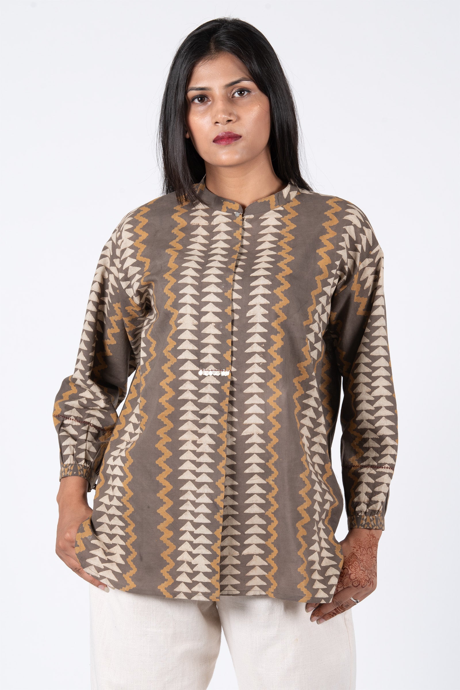 Zig-Zag Mustard Pleat Top