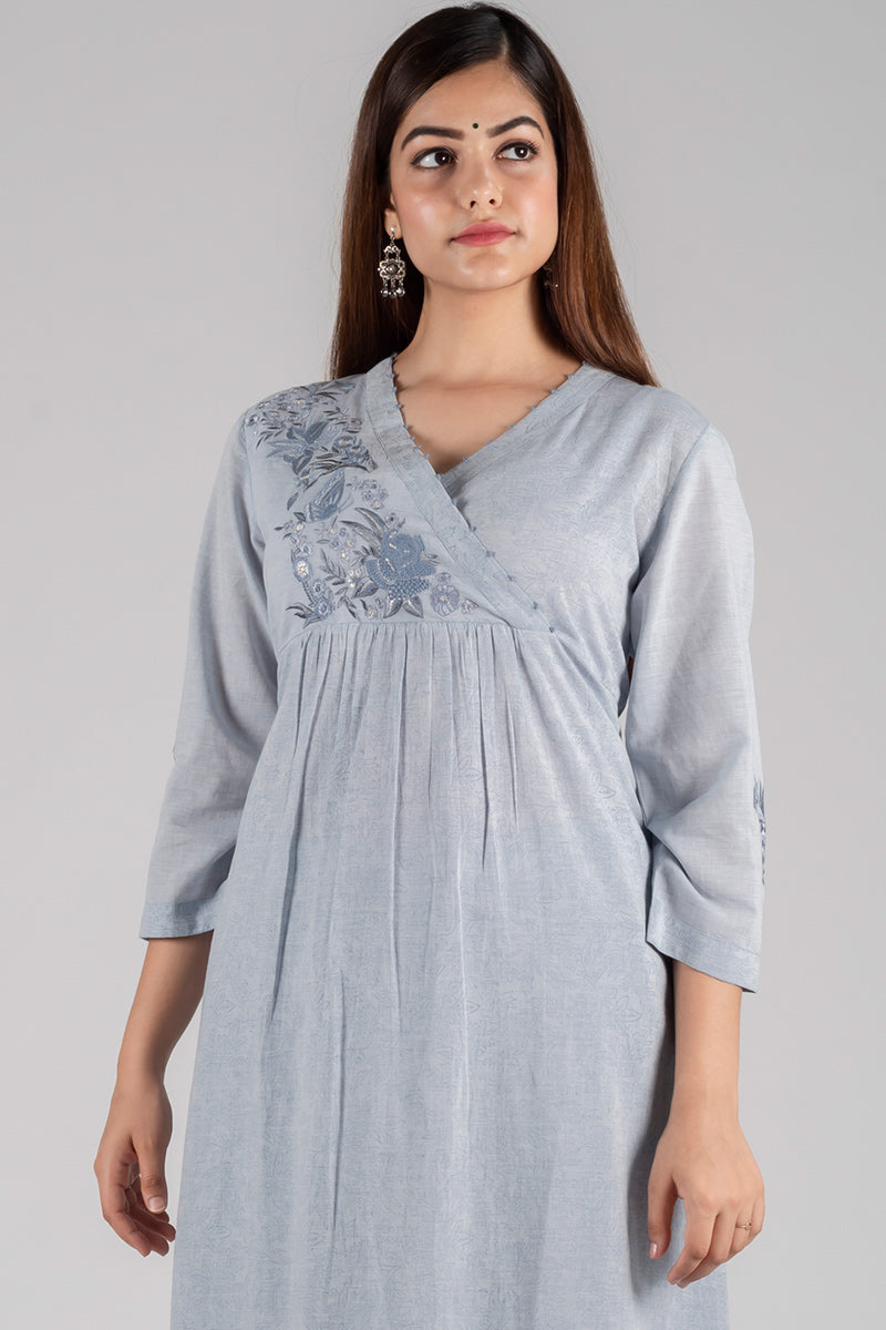 Grey Titli  Kasida Kurta - Dhãran