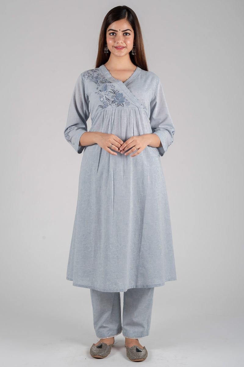 Grey Titli  Kasida Kurta - Dhãran