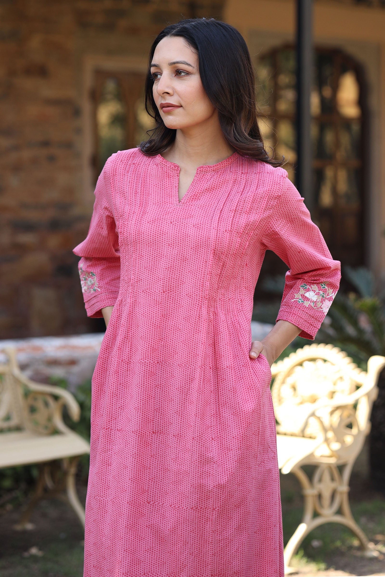 Embroidered Pink Kalidar Kurta