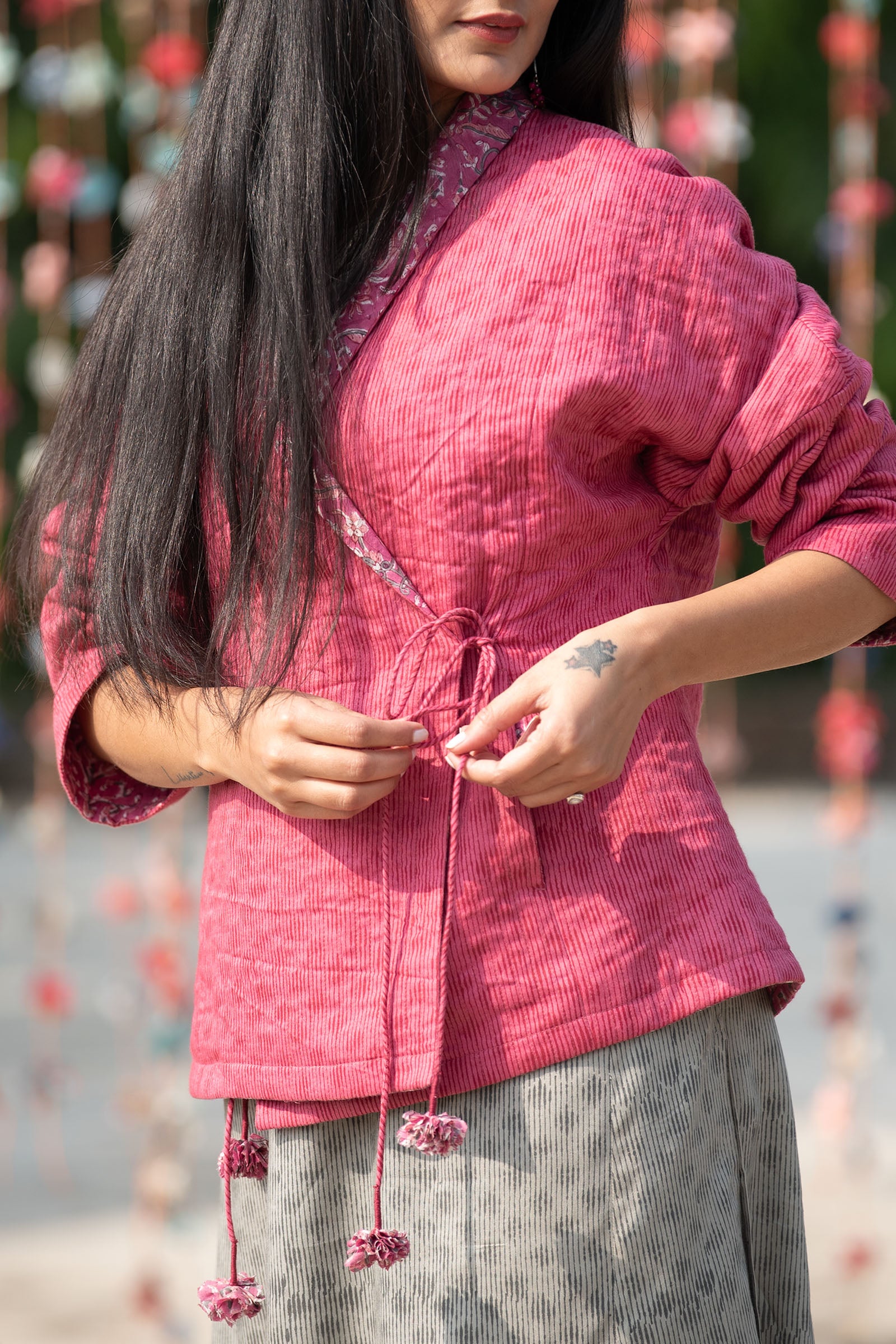 Overlap Quilted Pink Jacket
