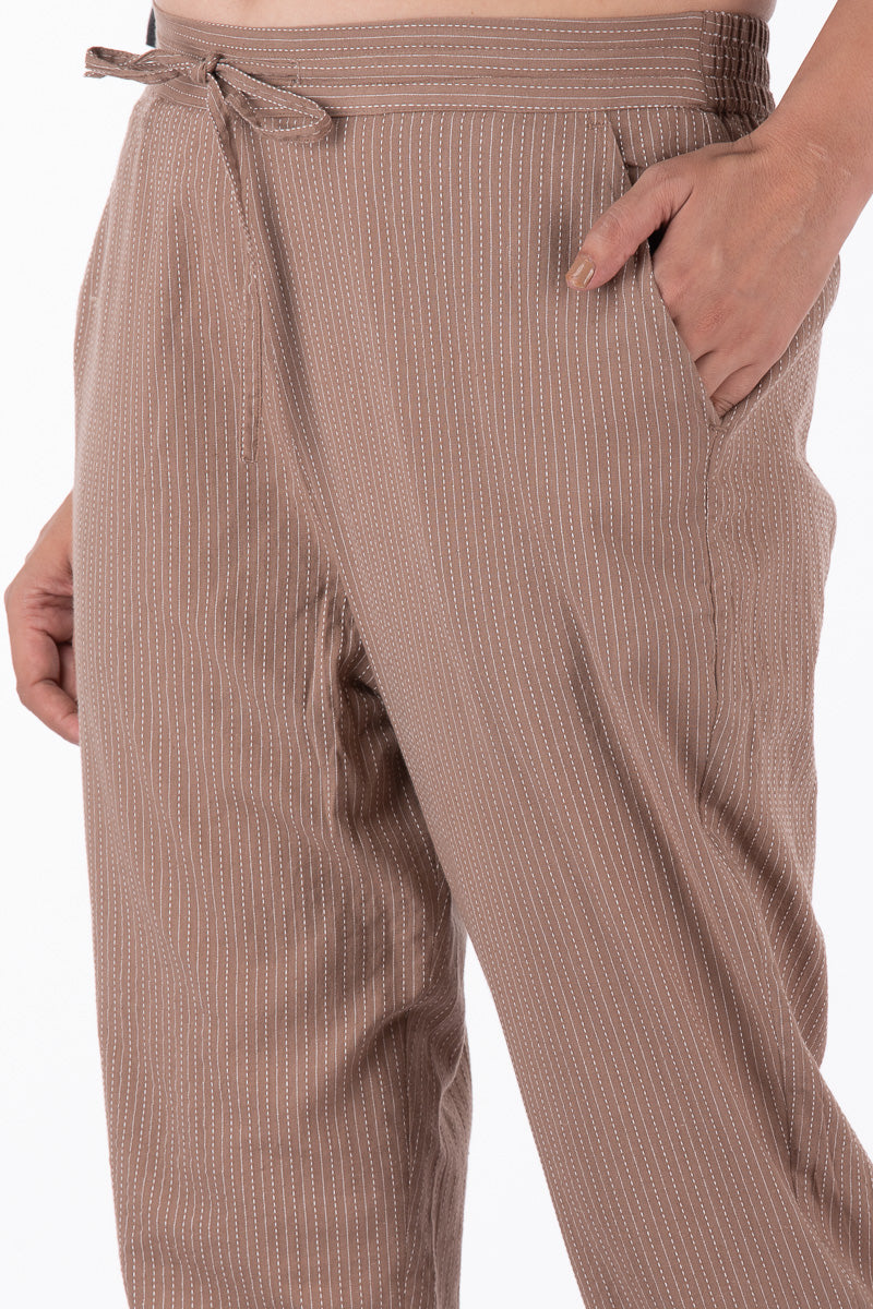 Brown Kantha narrow Pants - Dhãran