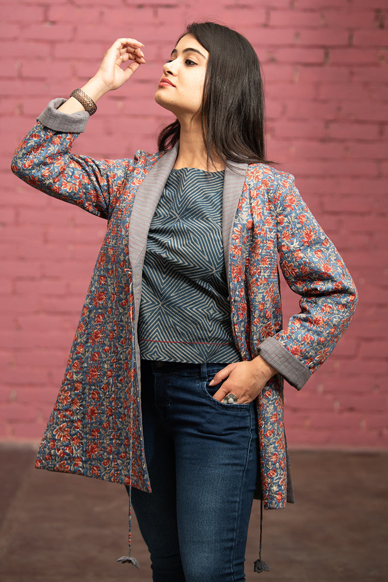 Blue Side Yoke Quilted Jacket - Dhãran
