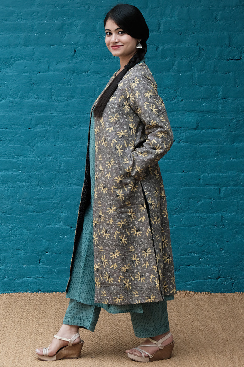 Grey Quilted Long Jacket - Dhãran