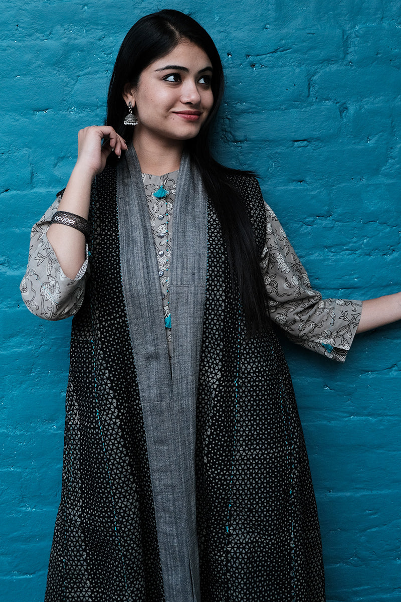 Brown Sleeveless Long Shrug - Dhãran