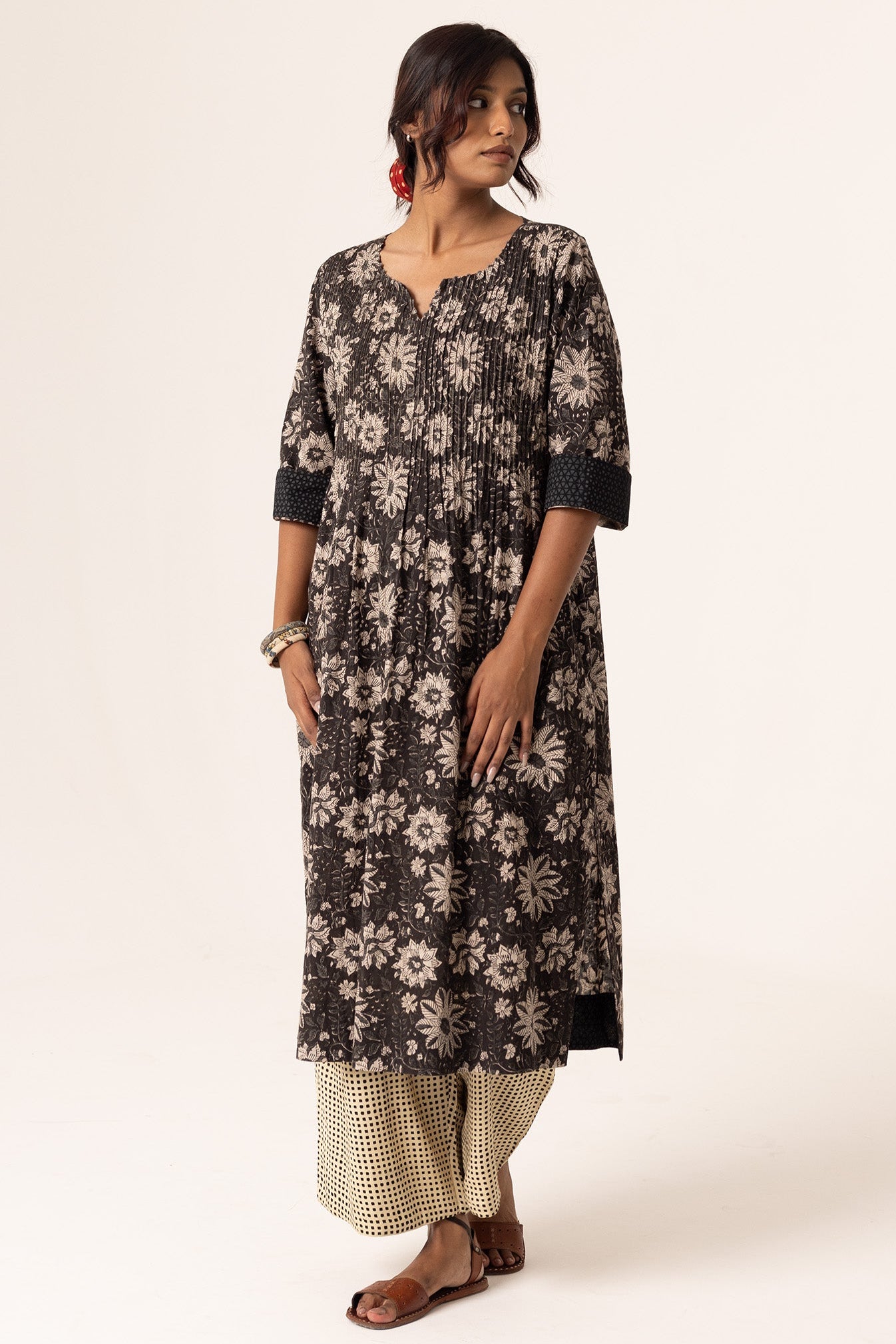 Devi Pleated Black Kurta For Women's