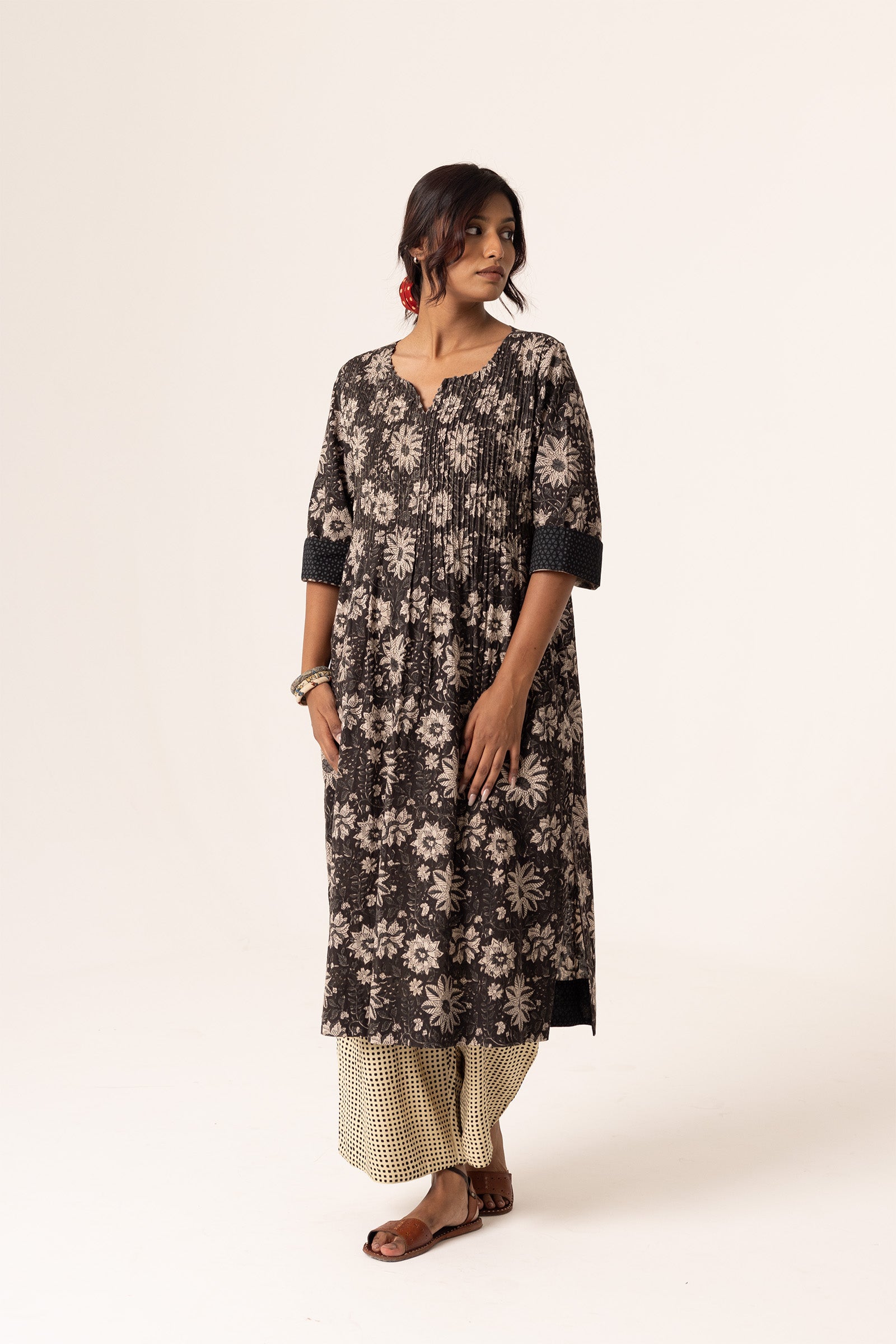 Devi Pleated Black Kurta For Women's