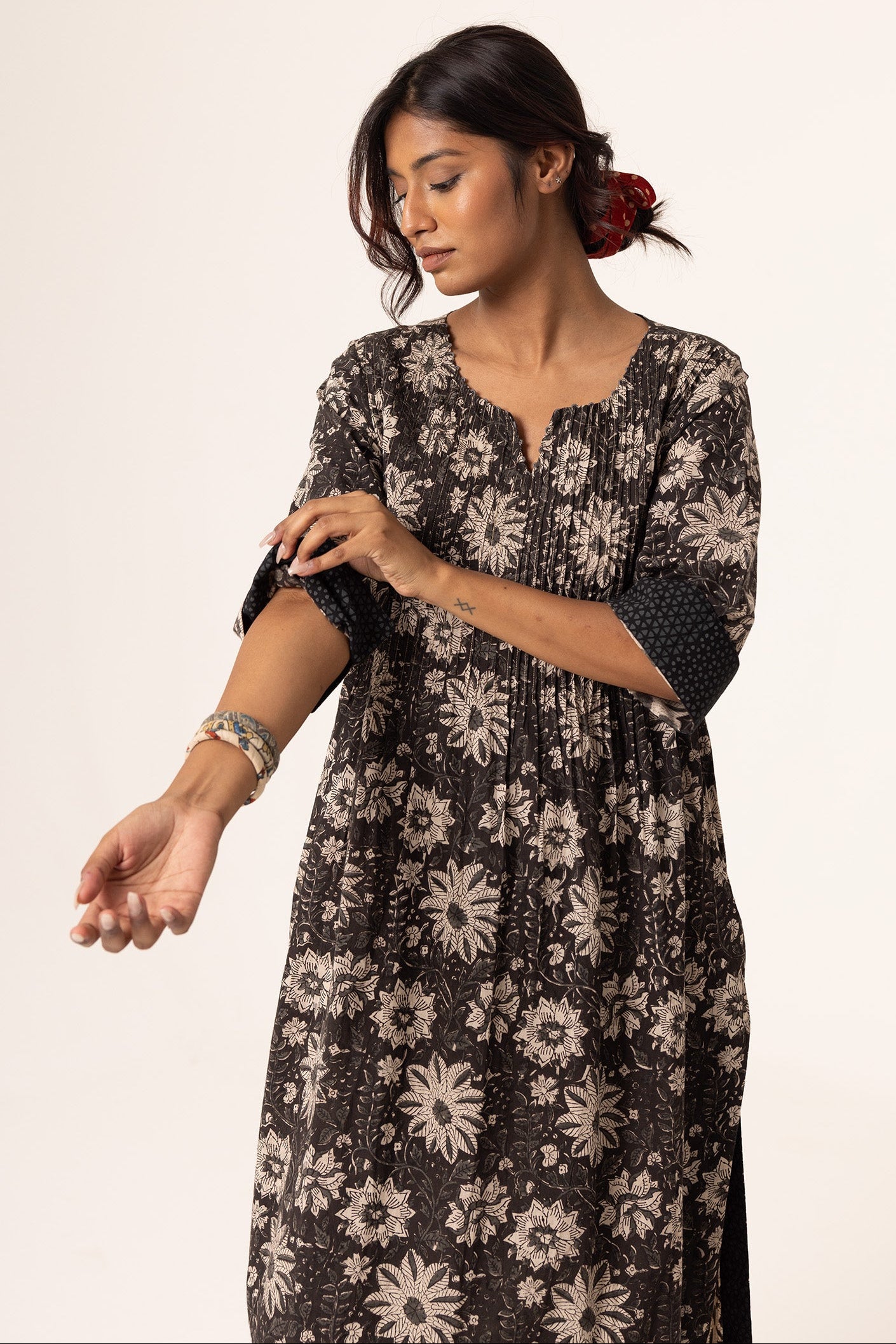Devi Pleated Black Kurta For Women's